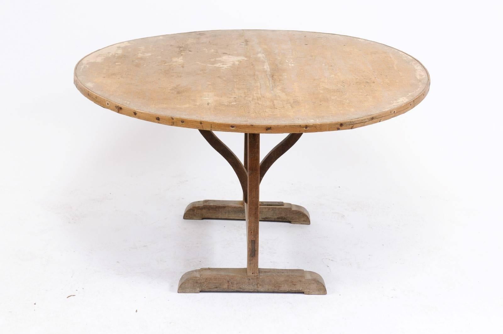 20th Century Southern French Round Wine Tasting Table with Tapestry Remnants, circa 1920