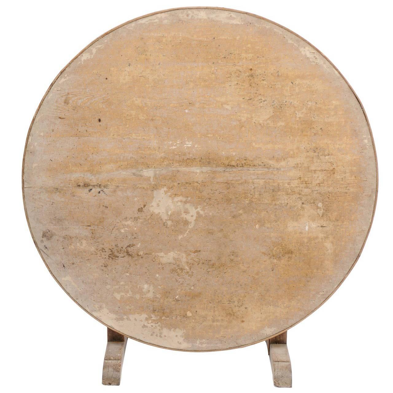 Southern French Round Wine Tasting Table with Tapestry Remnants, circa 1920