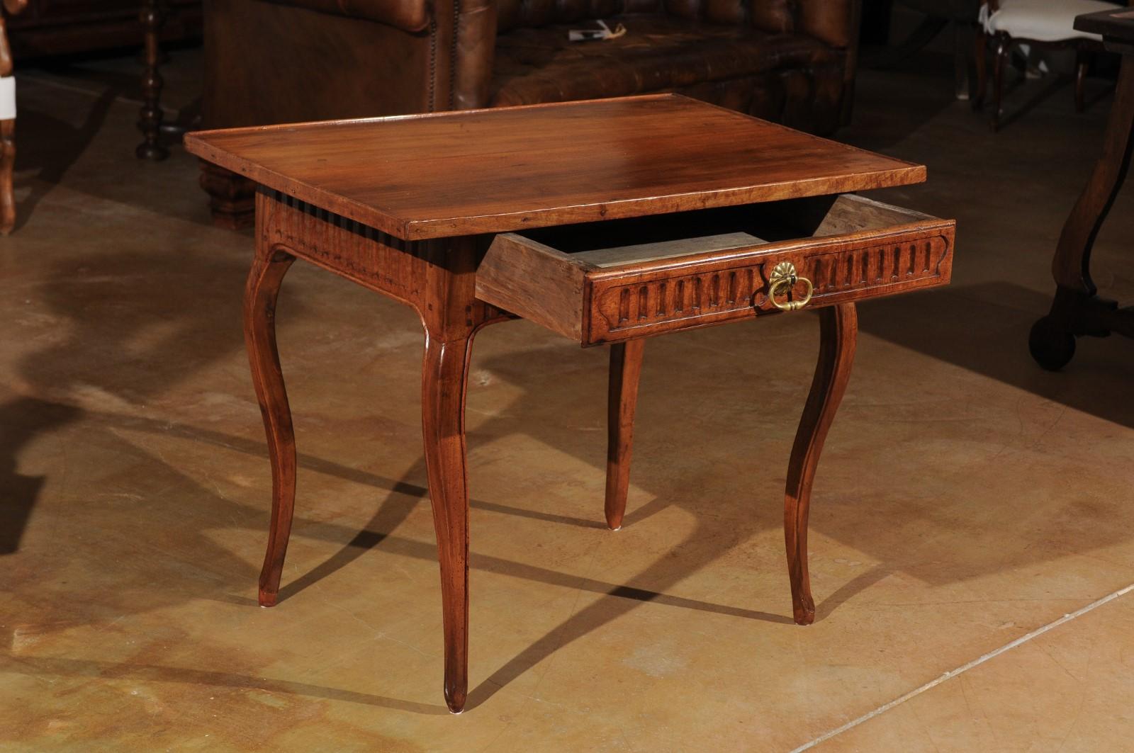 18th Century Southern French Transitional Walnut Side Table with Grooved Motifs, circa 1770