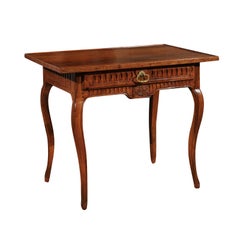 Southern French Transitional Walnut Side Table with Grooved Motifs, circa 1770