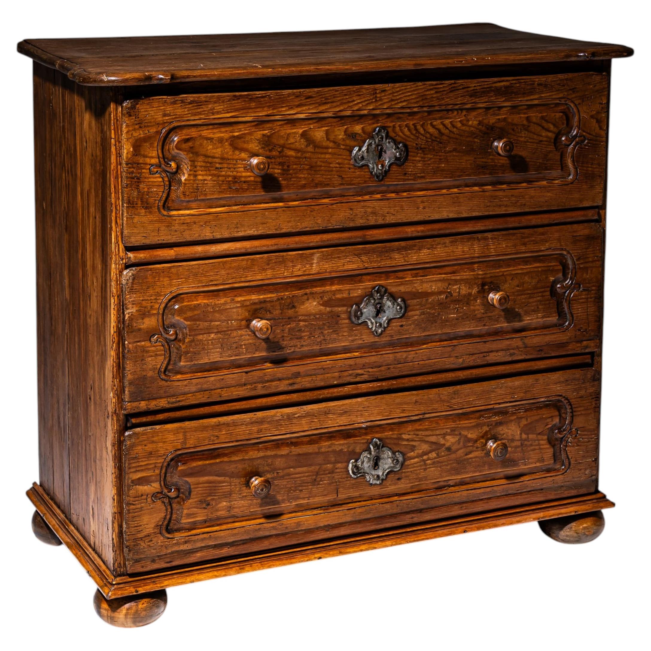 Southern German softwood chest of drawers, circa 1770 For Sale