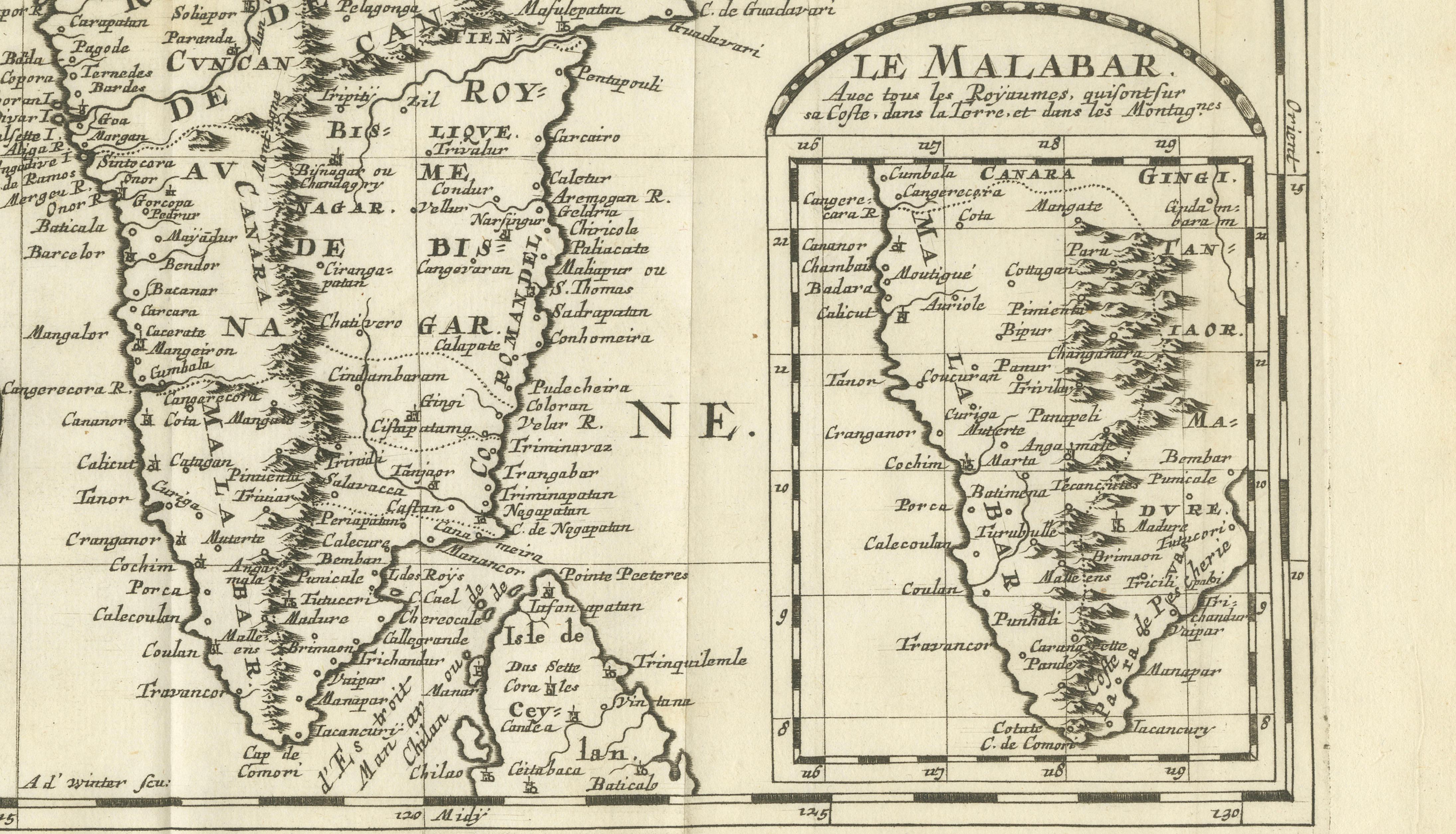 Southern India Map, Deccan & Malabar, Nicolas Sanson, 1683