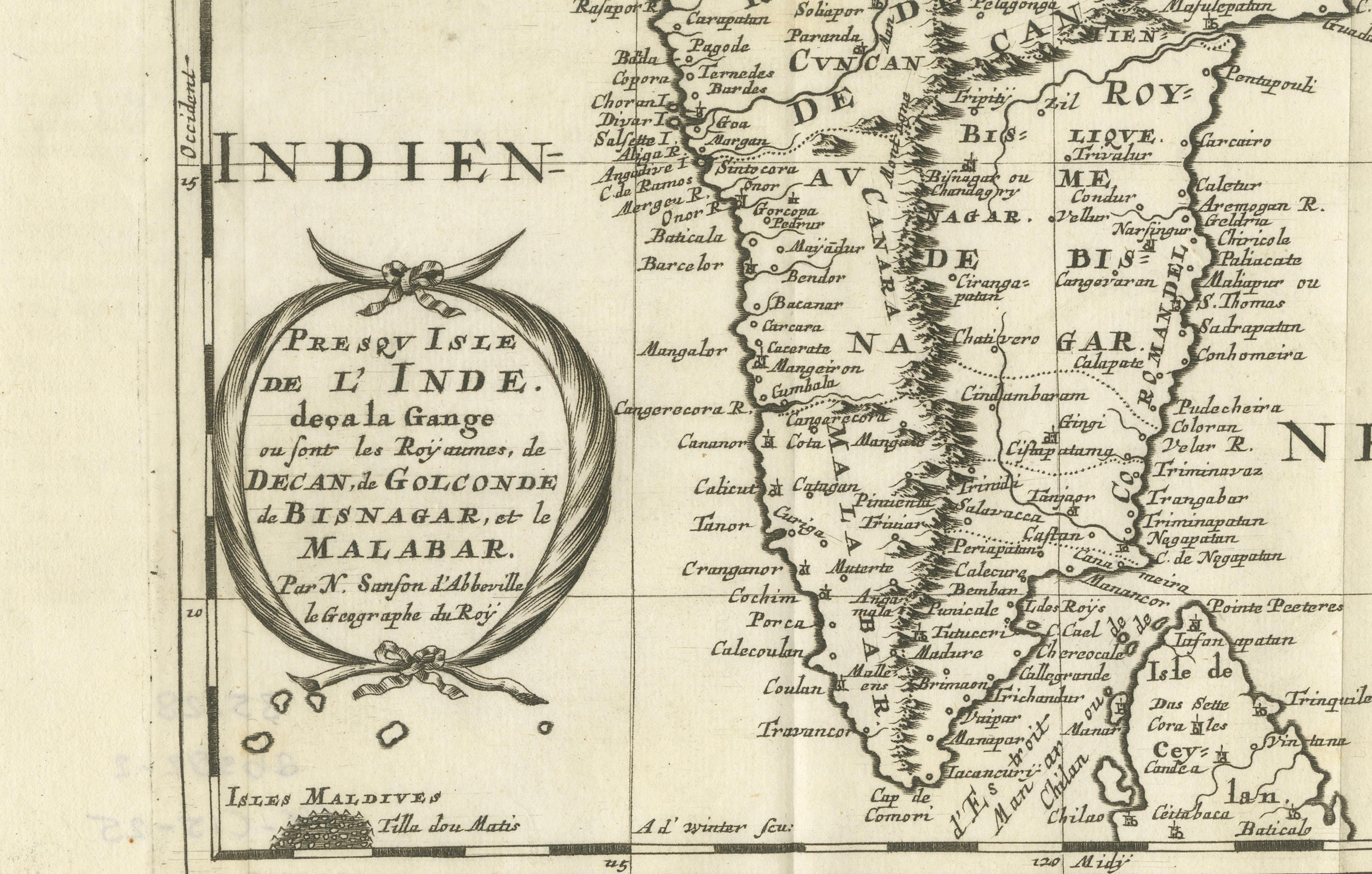 Southern India Map, Deccan & Malabar, Nicolas Sanson, 1683