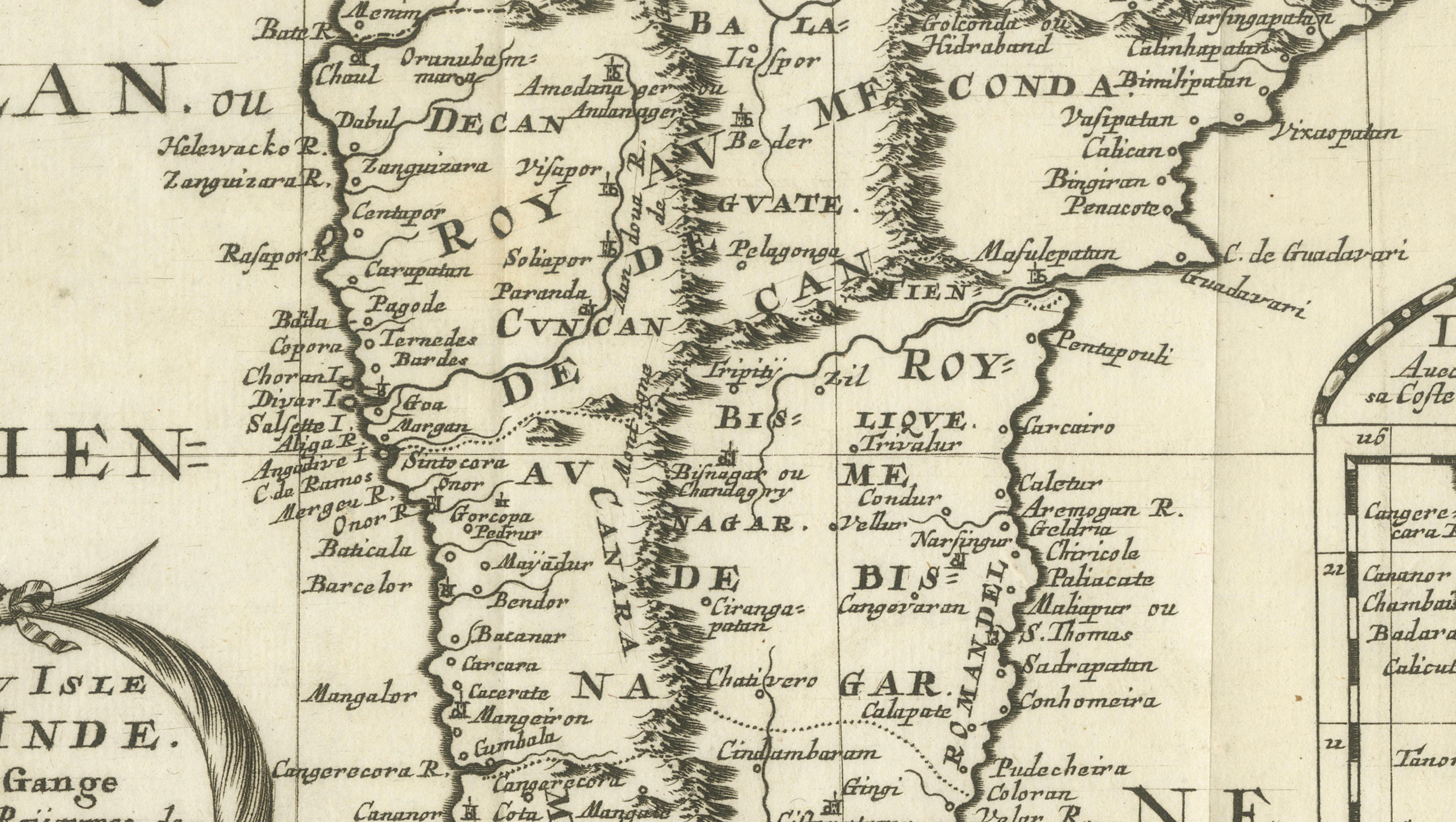 Southern India Map, Deccan & Malabar, Nicolas Sanson, 1683