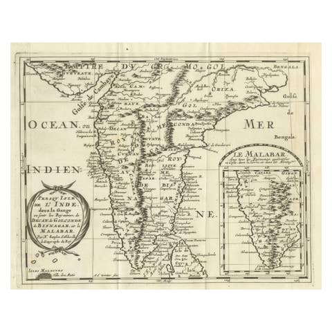 Southern India Map, Deccan & Malabar, Nicolas Sanson, 1683