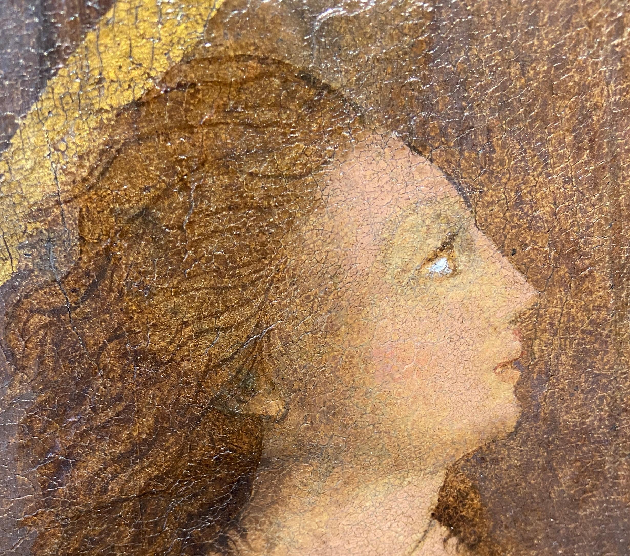 Saint Sébastien, peinture à l'huile religieuse du XVe siècle sur panneau - Marron Figurative Painting par Southern Italian
