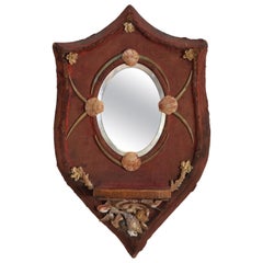 Southern Italian Shell-Decorated Upholstered Wall Mirror with Shelf, Late 19th C