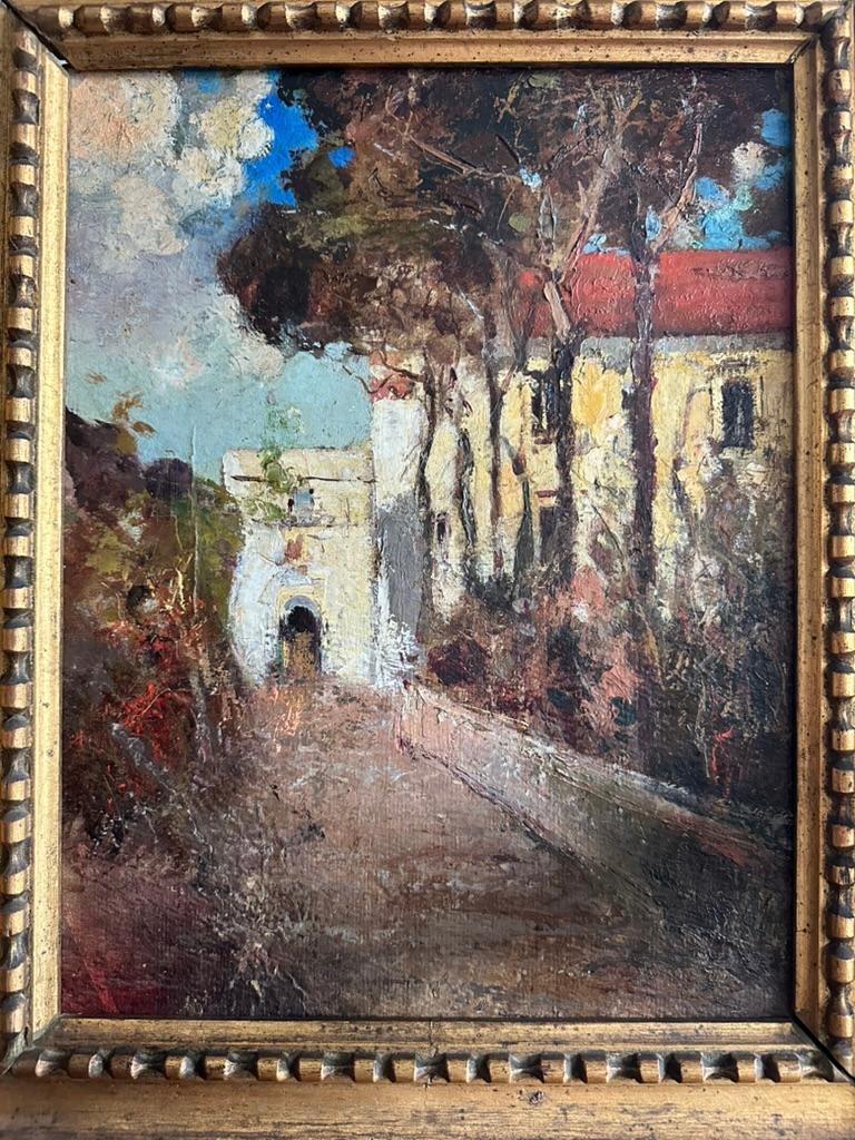 Vue d'une ville du sud de l'Italie, Attribuée à Salvatore Balsamo  (Napoli, 1894 - Napoli, 1922), 19e/20e siècle.

Salvatore Balsamo est un peintre italien de la fin du XIXe siècle et du début du XXe siècle. Il est mort jeune et nous n'avons donc