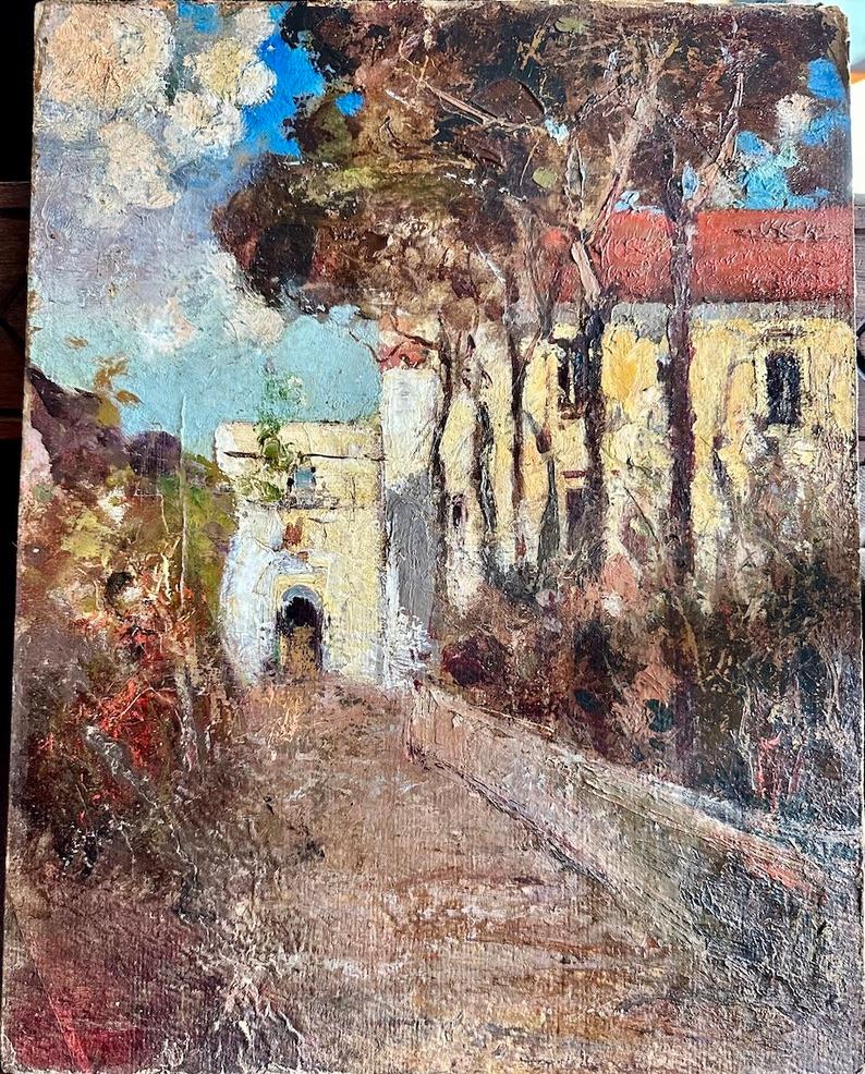 Belle Époque vue d'une ville du sud de l'Italie, attribuée à Salvatore Balsamo, 19e/20e siècle en vente