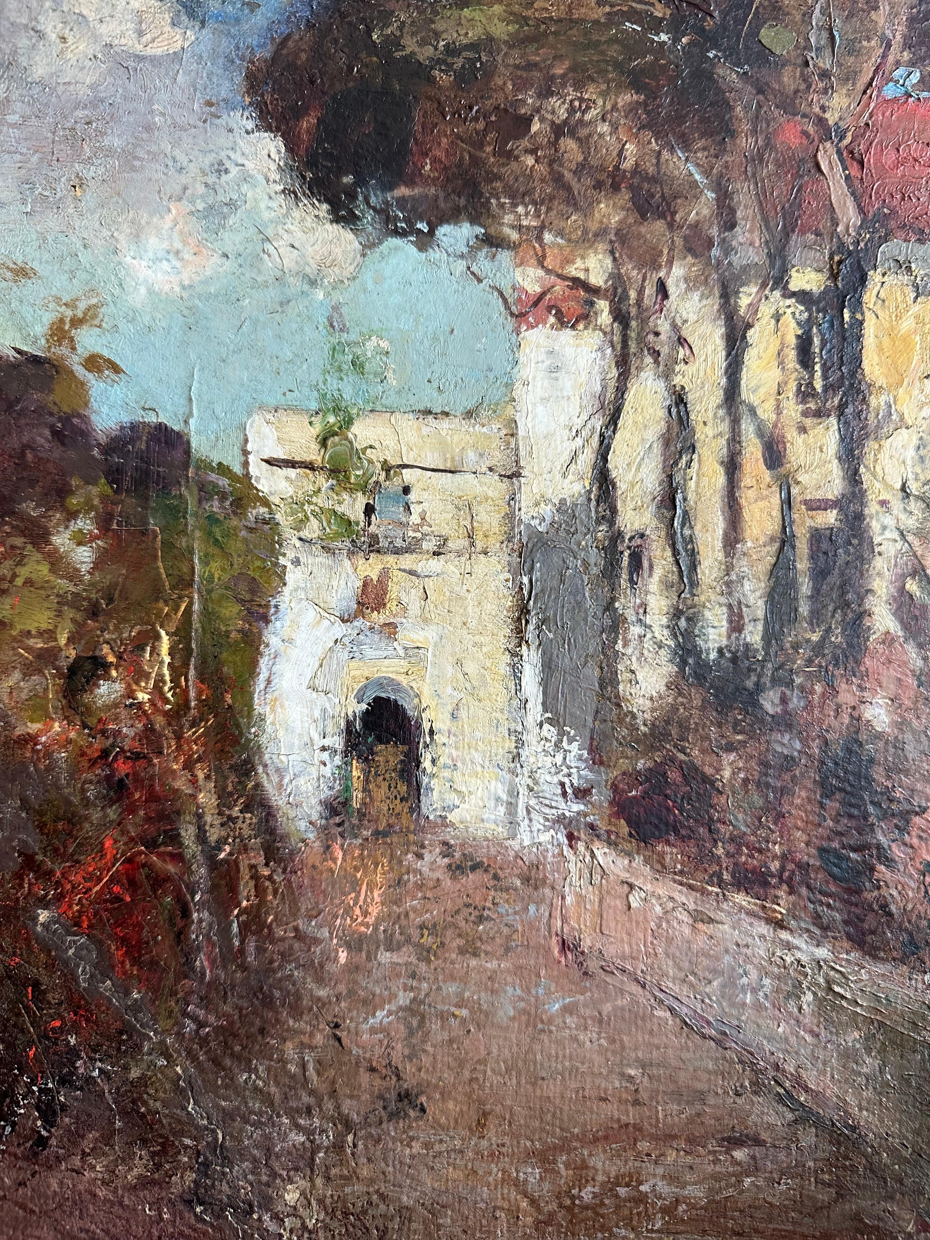 Peinture vue d'une ville du sud de l'Italie, attribuée à Salvatore Balsamo, 19e/20e siècle en vente