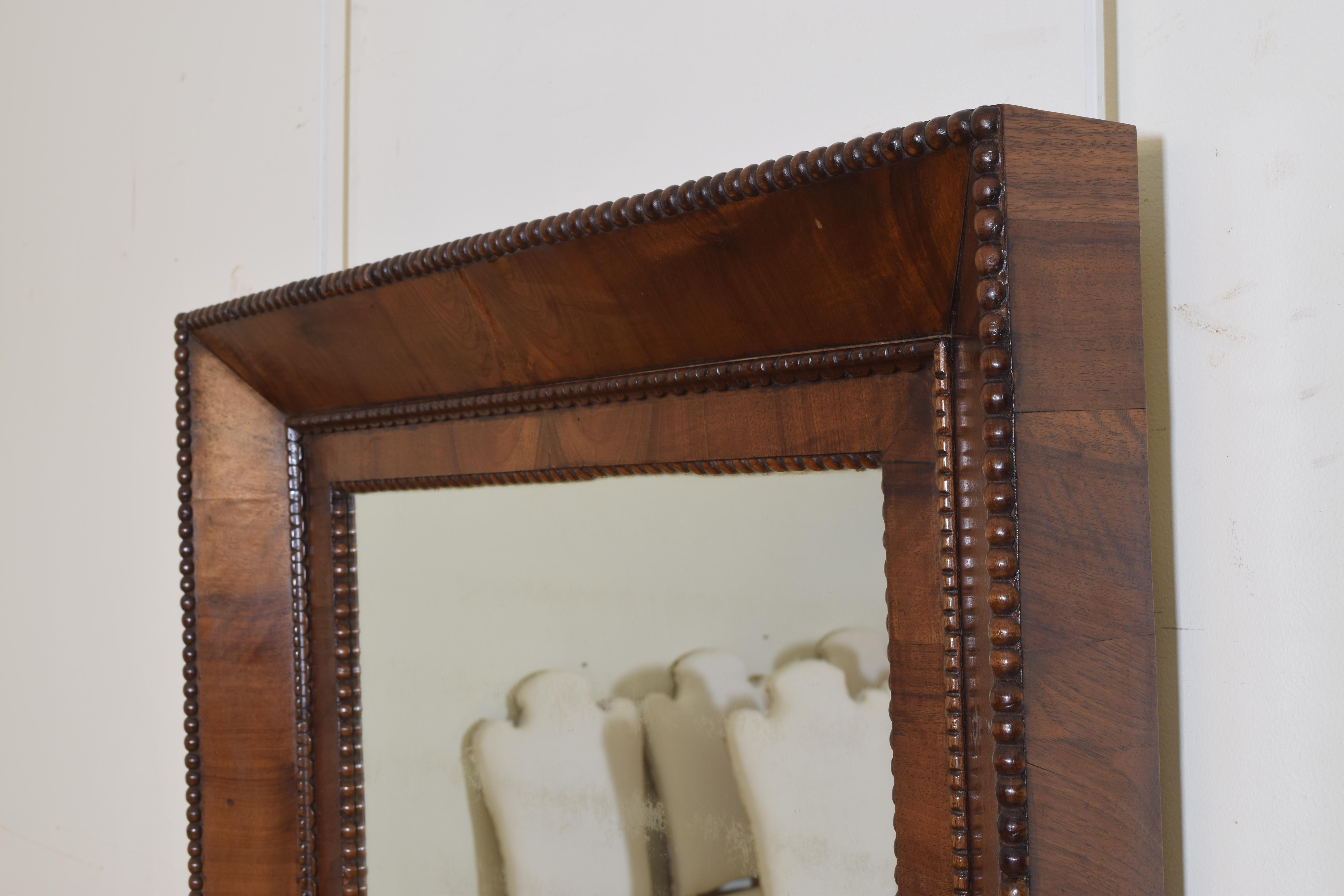 Southern Italian Walnut and Walnut Veneer Bevel-Molded Mirror, 19th Century In Good Condition In Atlanta, GA