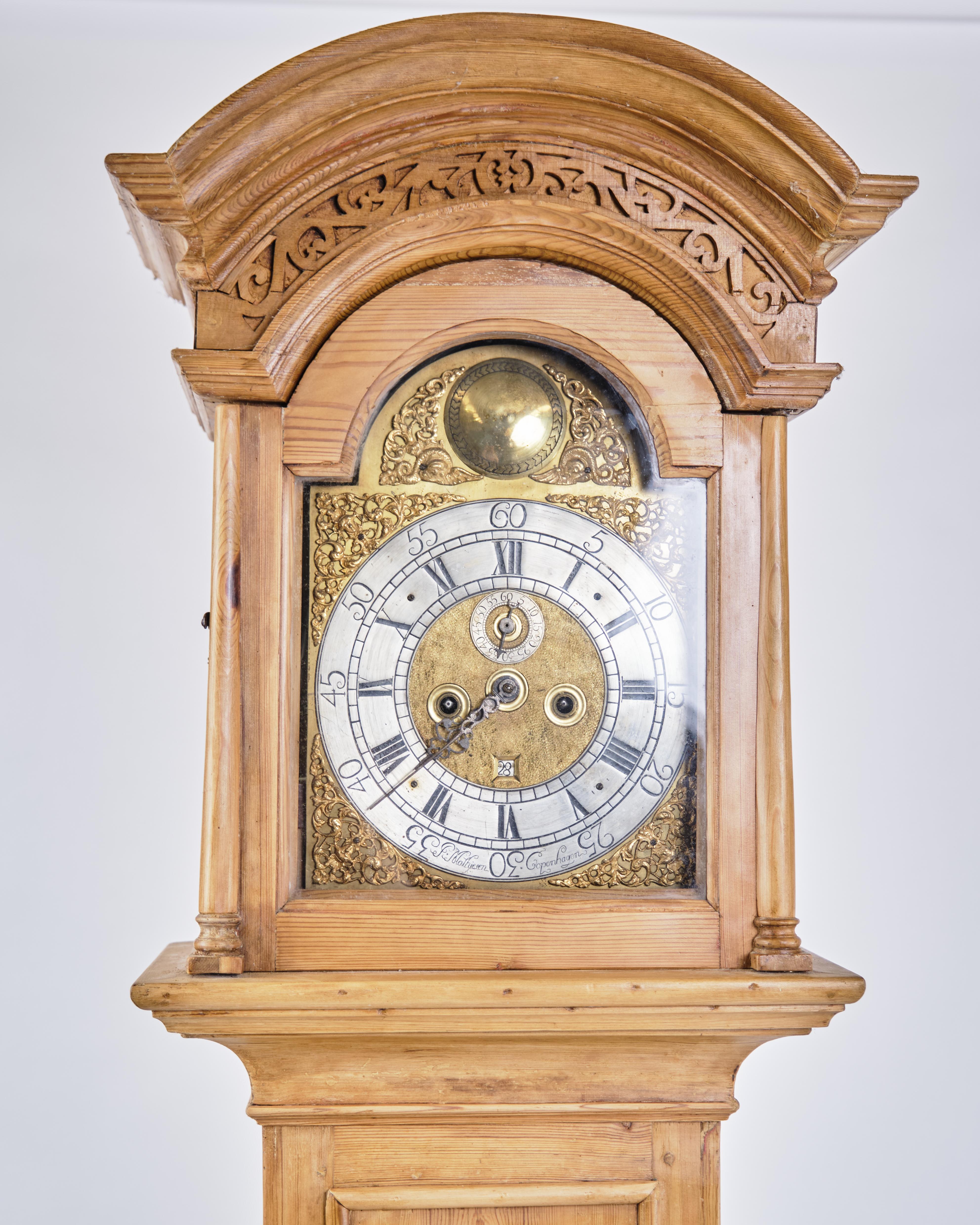 Mid-Century Modern Southern Jutland Grandfather Clock In Light Pine Wood From 1780s For Sale