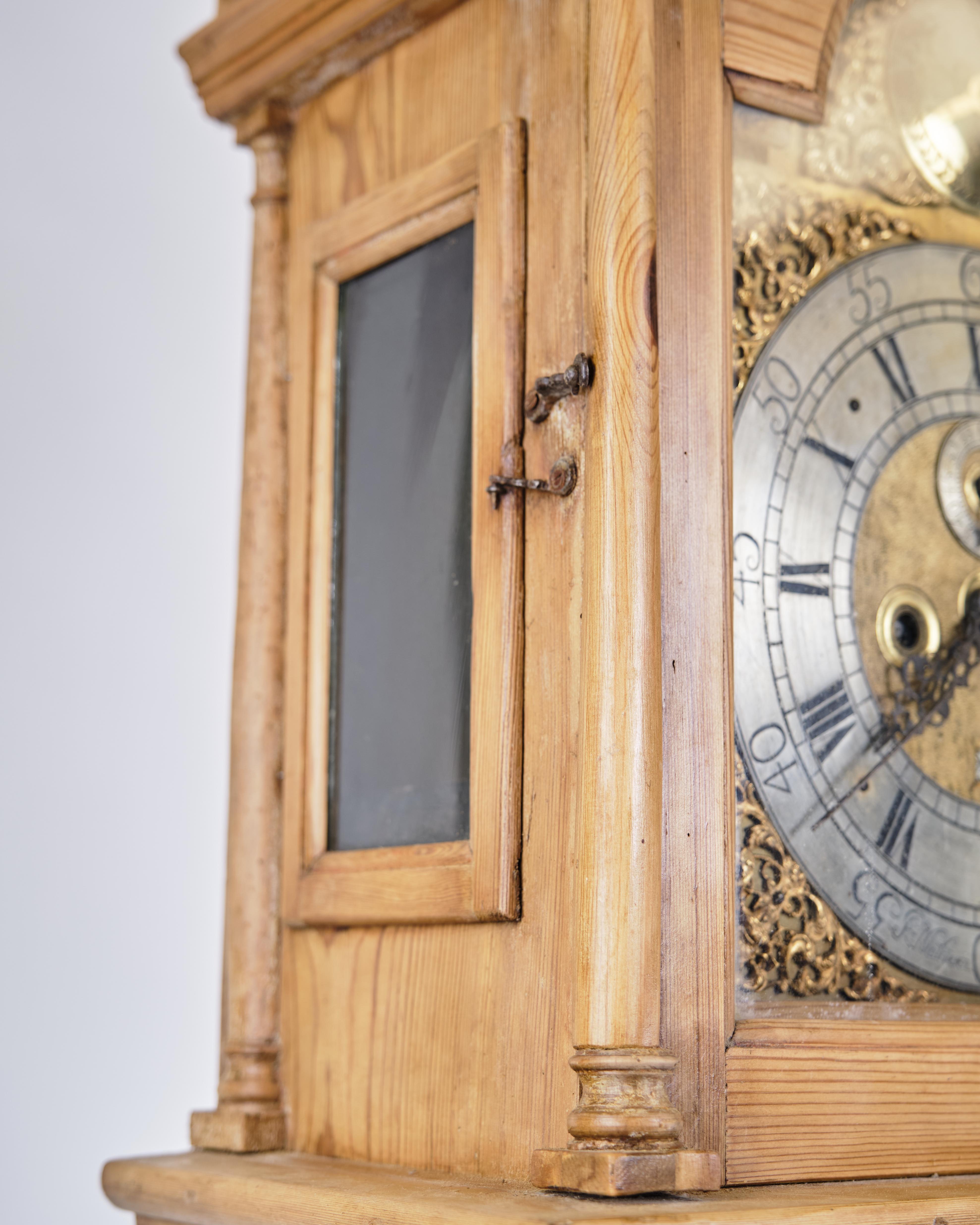 Danish Southern Jutland Grandfather Clock In Light Pine Wood From 1780s For Sale