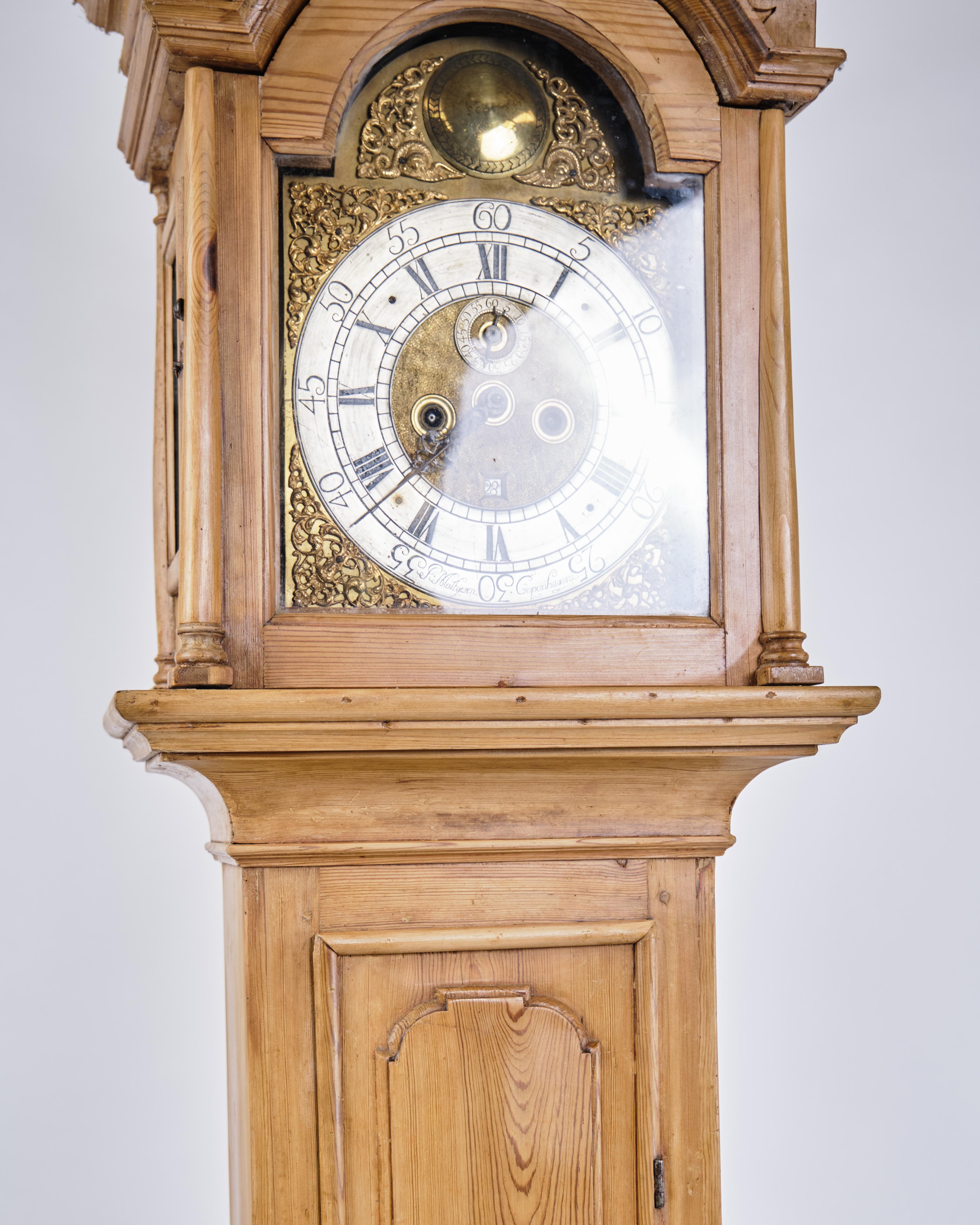 Late 18th Century Southern Jutland Grandfather Clock In Light Pine Wood From 1780s For Sale