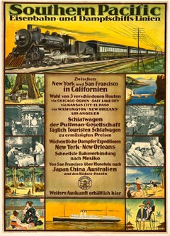 SOUTHERN PACIFIC LINES Rare Original Vintage Antique Railroad Travel Poster 1925