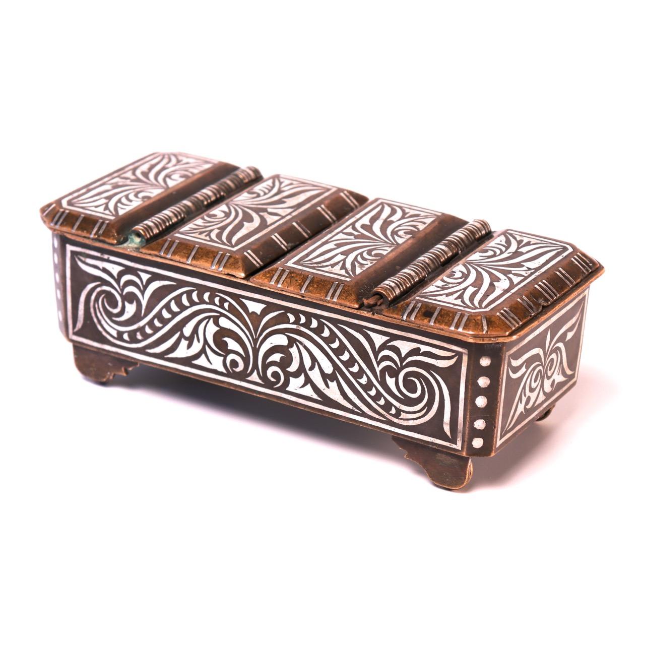 Southern Philippine 'Mindanao' Brass with Silver Inlay Betel Box 2