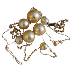 Southsea and Keshi Pearl Chain Great Natural Goldcolor AAA+ handmade from Japan
