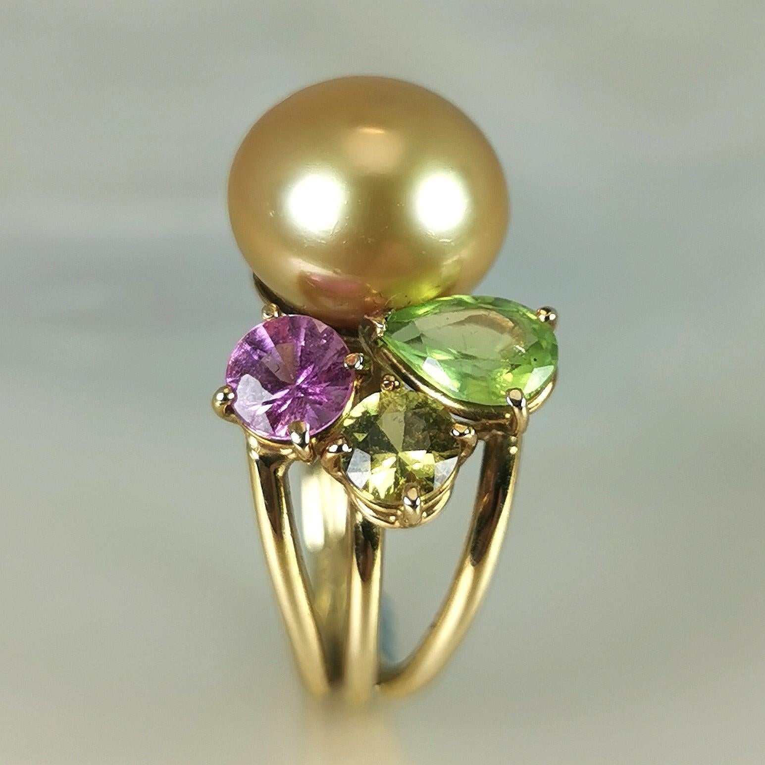 Art Nouveau Southsea Golden Pearl Ring YG 18k Precious Stones For Sale