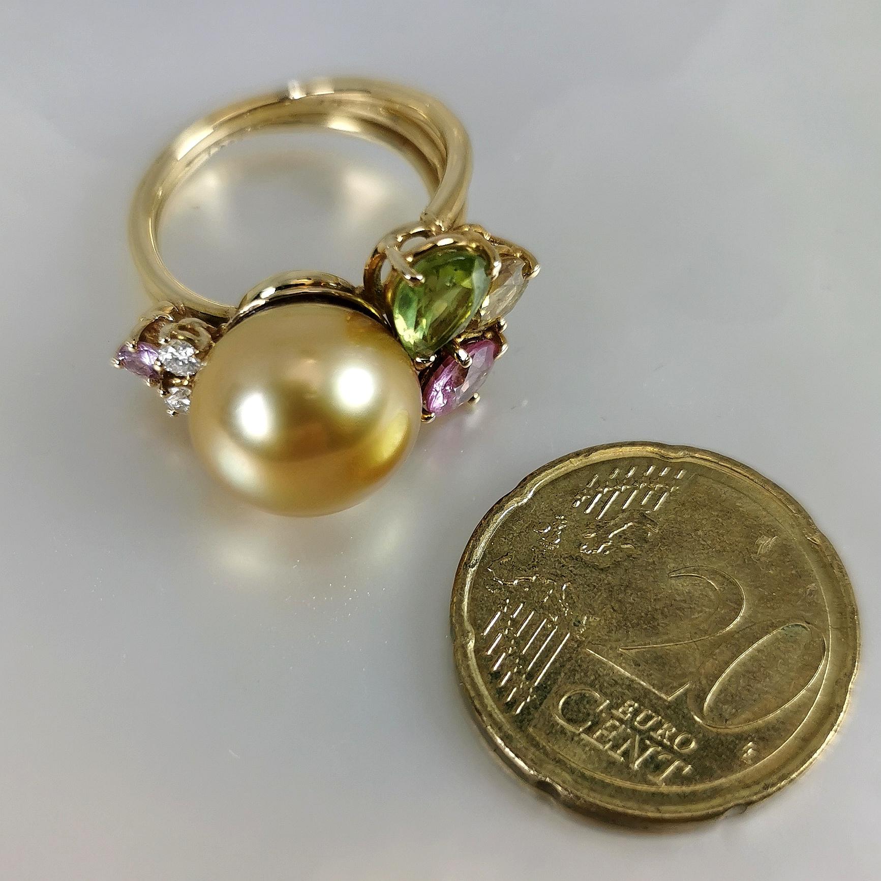 Women's Southsea Golden Pearl Ring YG 18k Precious Stones For Sale