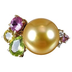 Southsea Anillo de perlas doradas YG 18k Piedras preciosas