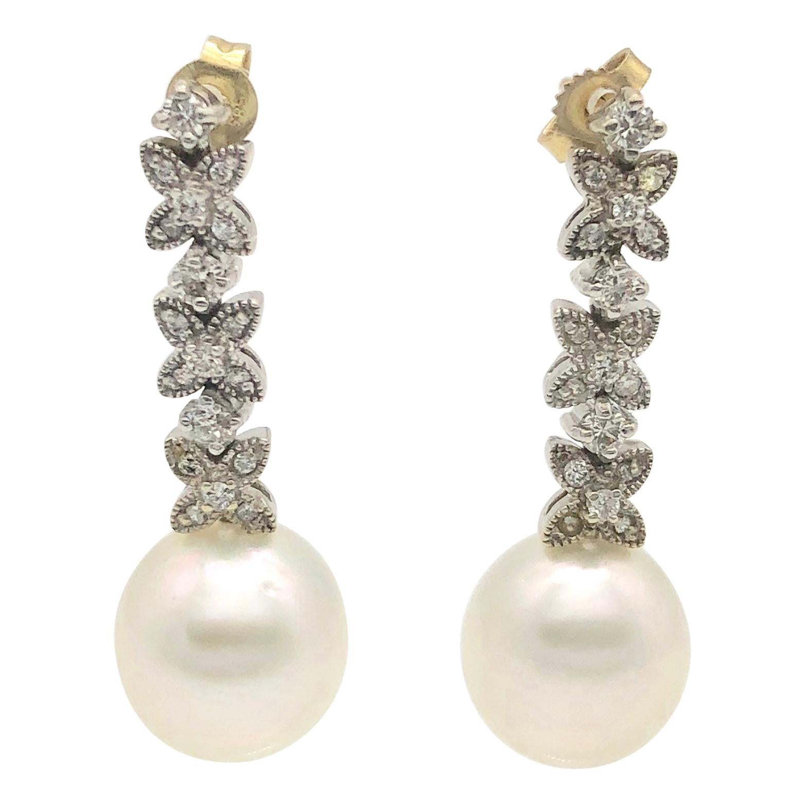Southsea Pearl Diamond Earrings For Sale