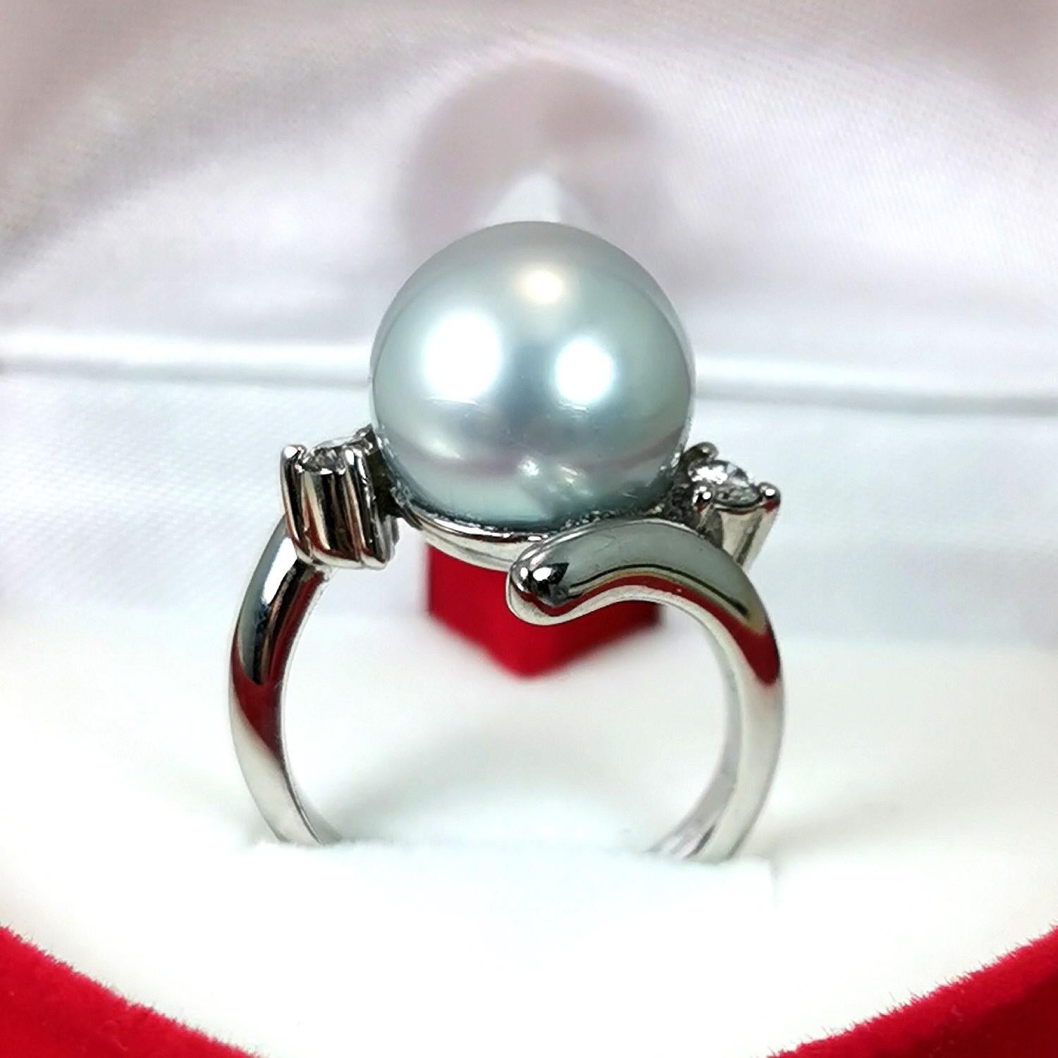 Art Nouveau Southsea Pearl Ring WG18k Diamonds For Sale