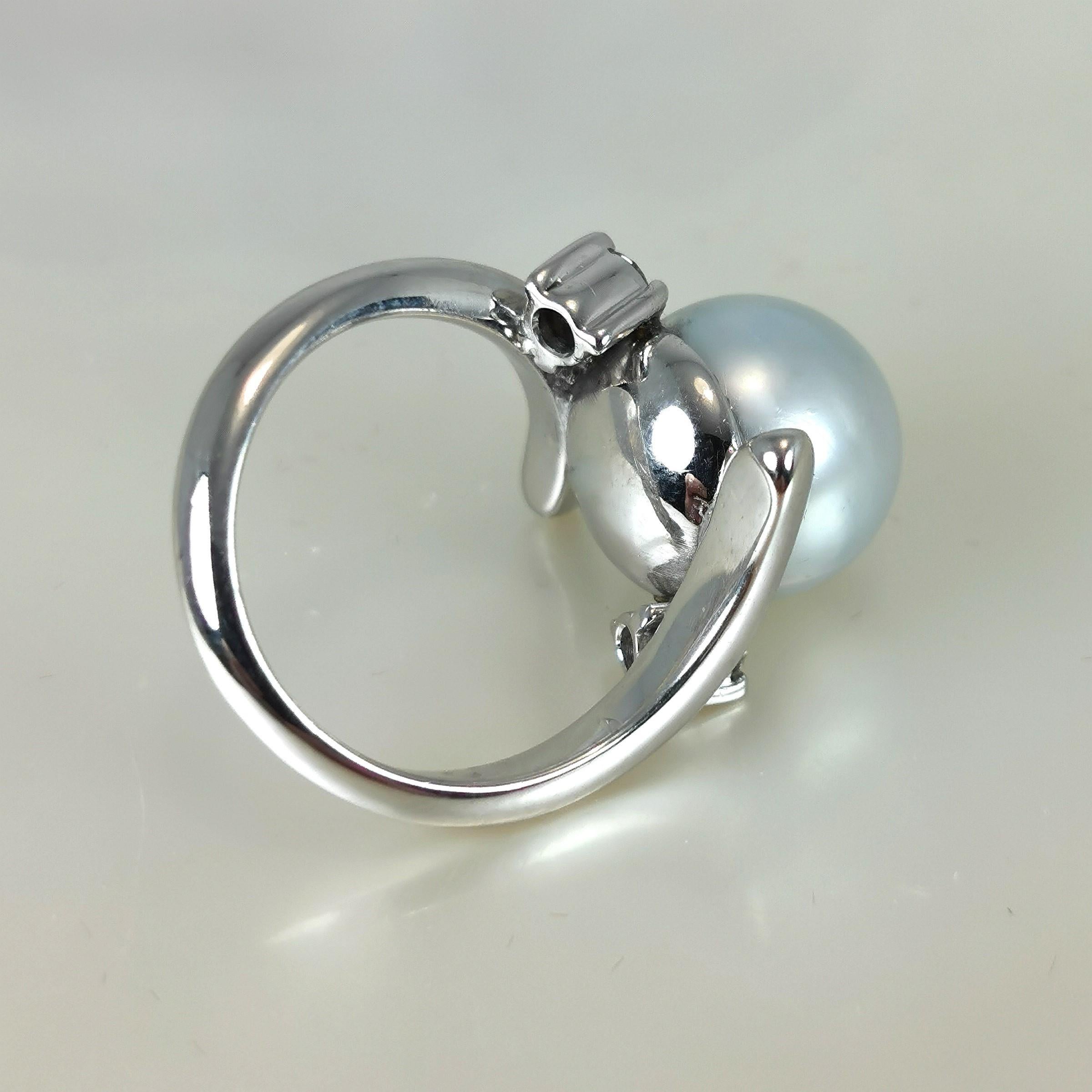 Brilliant Cut Southsea Pearl Ring WG18k Diamonds For Sale