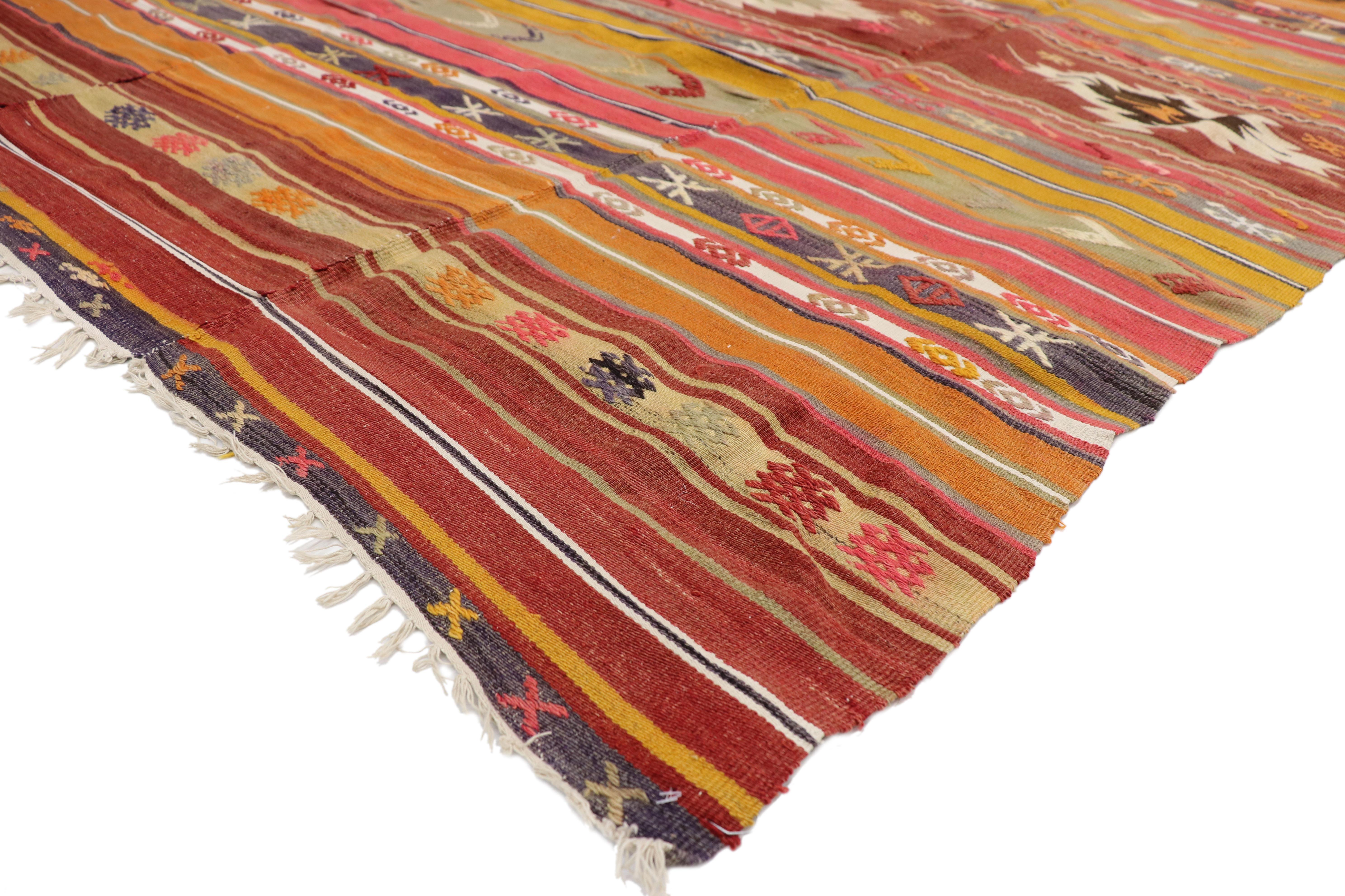 Navajo Southwest Boho Chic Vintage Turkish Kilim Rug, Flat-Weave Kilim