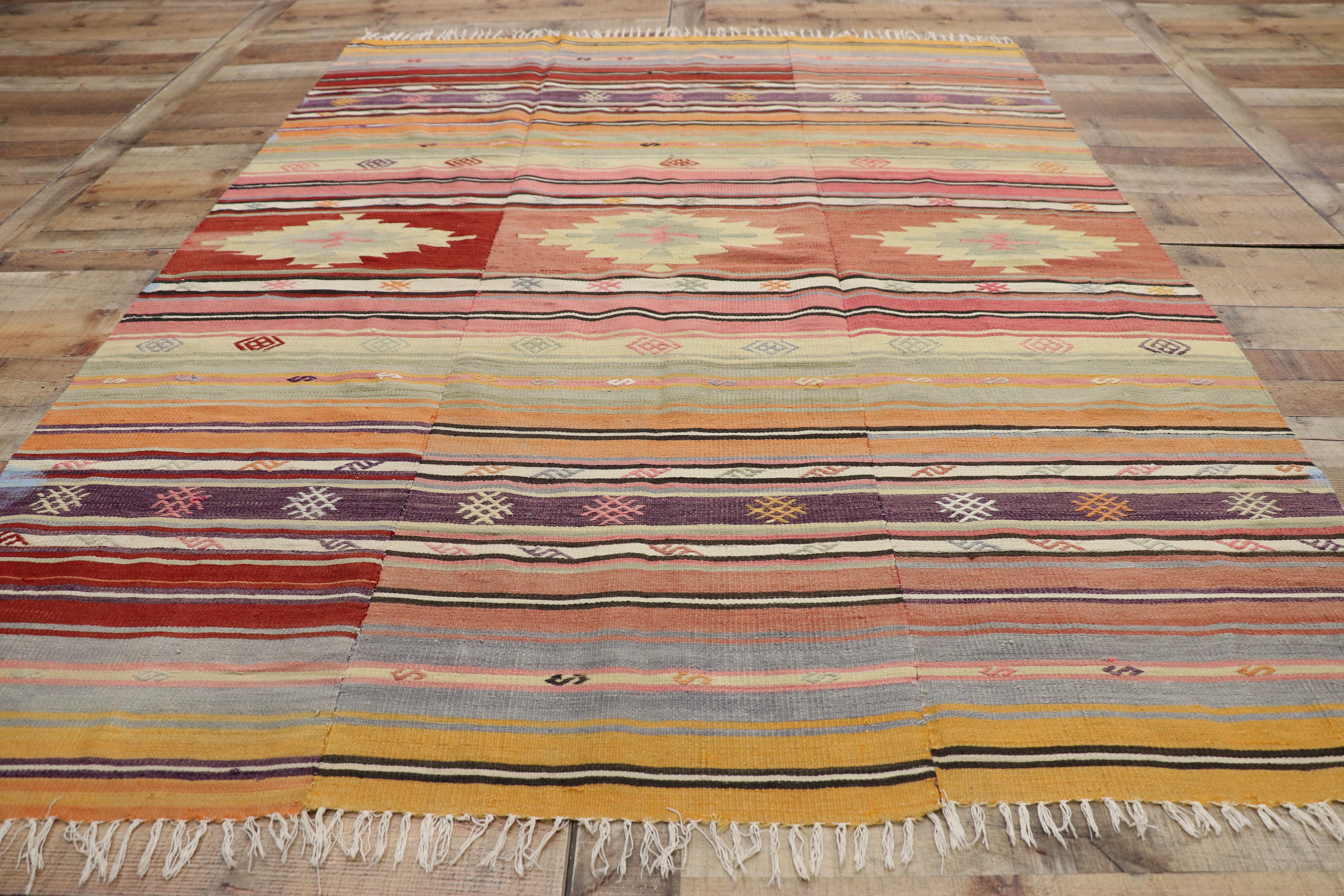 20th Century Southwest Boho Chic Vintage Turkish Kilim Rug Flat-Weave Kilim