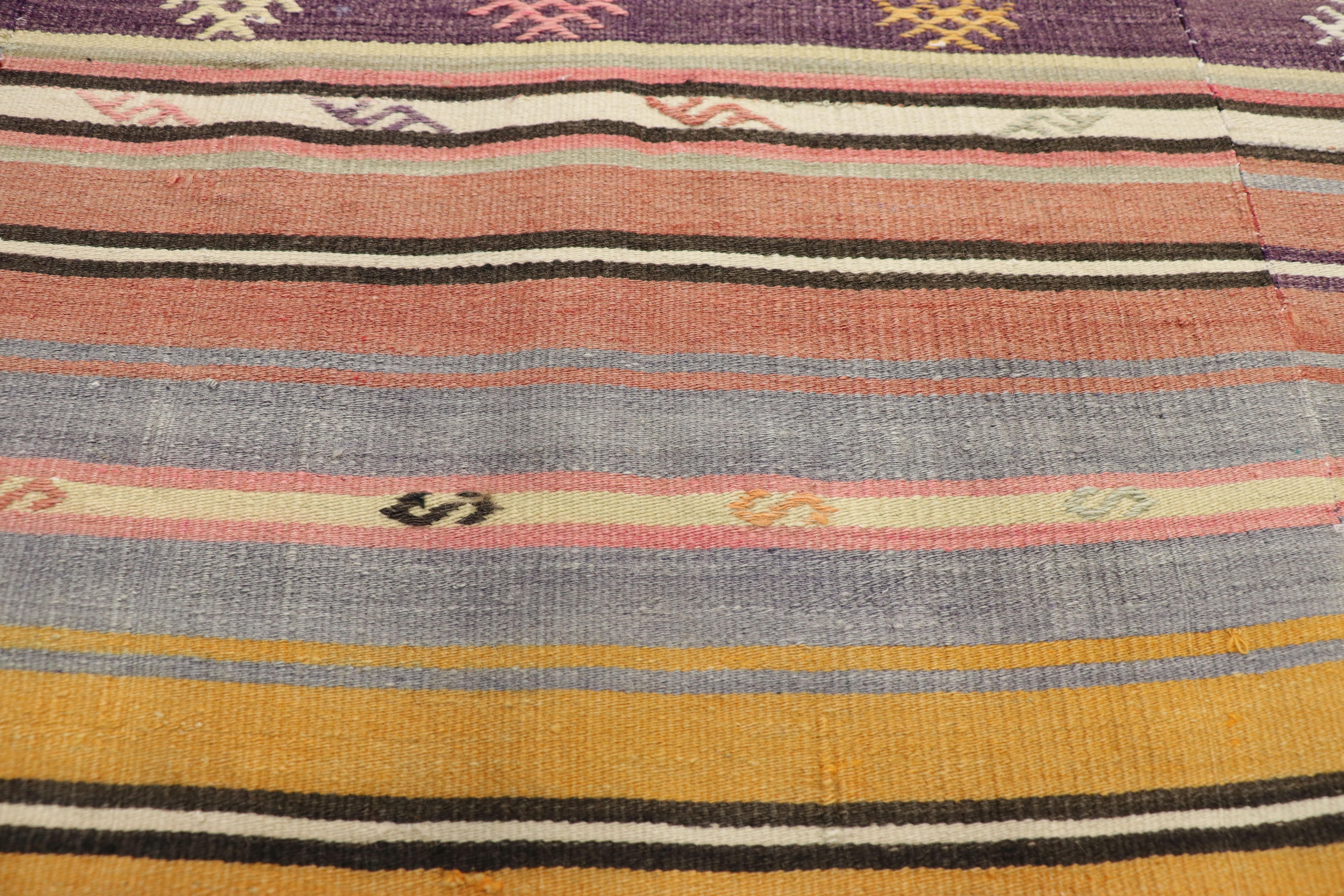 Wool Southwest Boho Chic Vintage Turkish Kilim Rug Flat-Weave Kilim