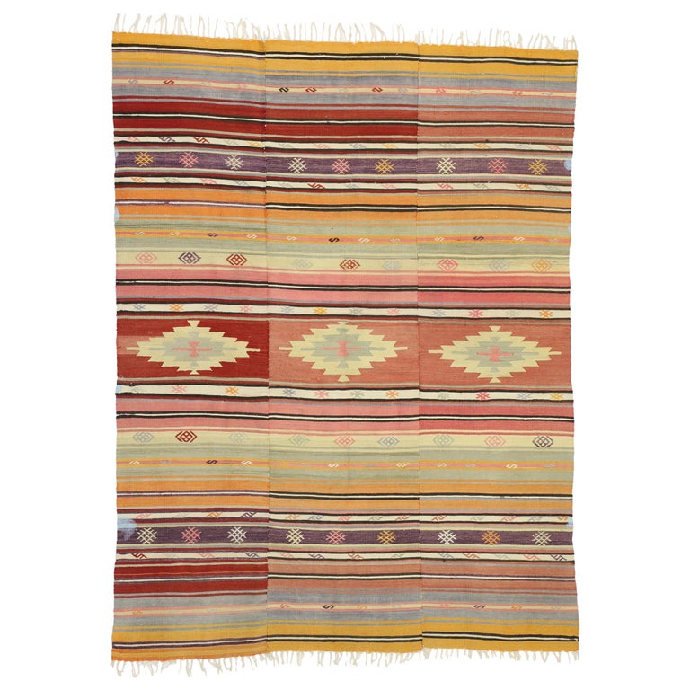 Southwest Boho Chic Vintage Turkish Kilim Rug Flat-Weave Kilim at 1stDibs