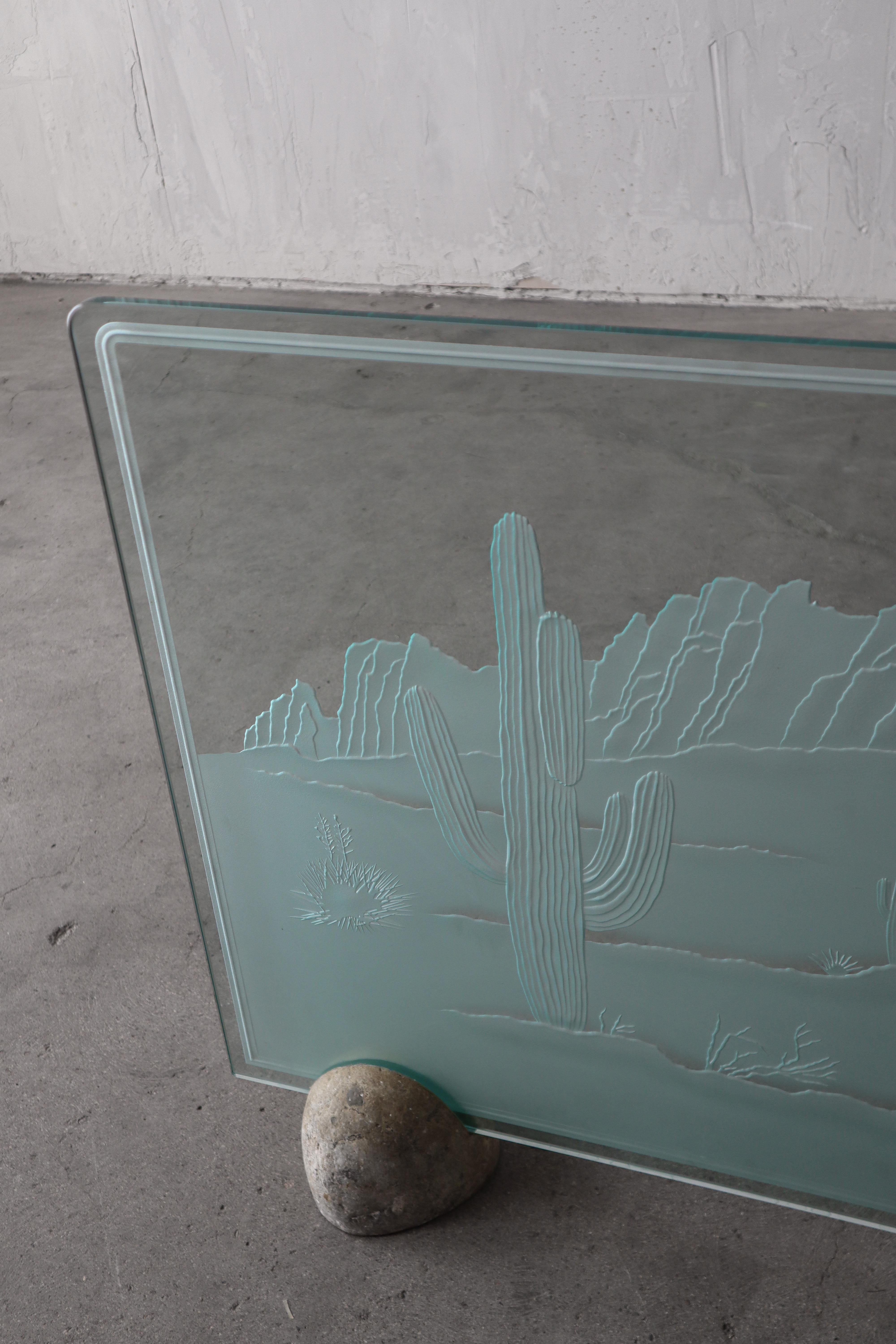 Southwest Etched Glass Fireplace Screen For Sale 2