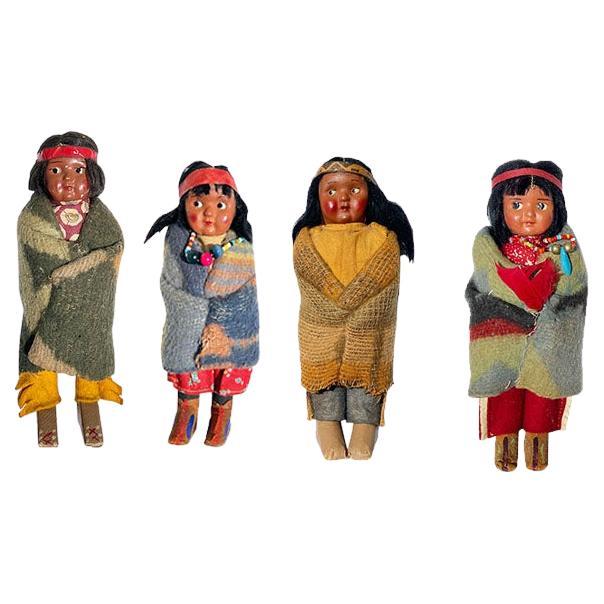 Pièces de poupées Skookum amérindiennes authentiques du Sud-Ouest, lot de 4, années 1930 en vente