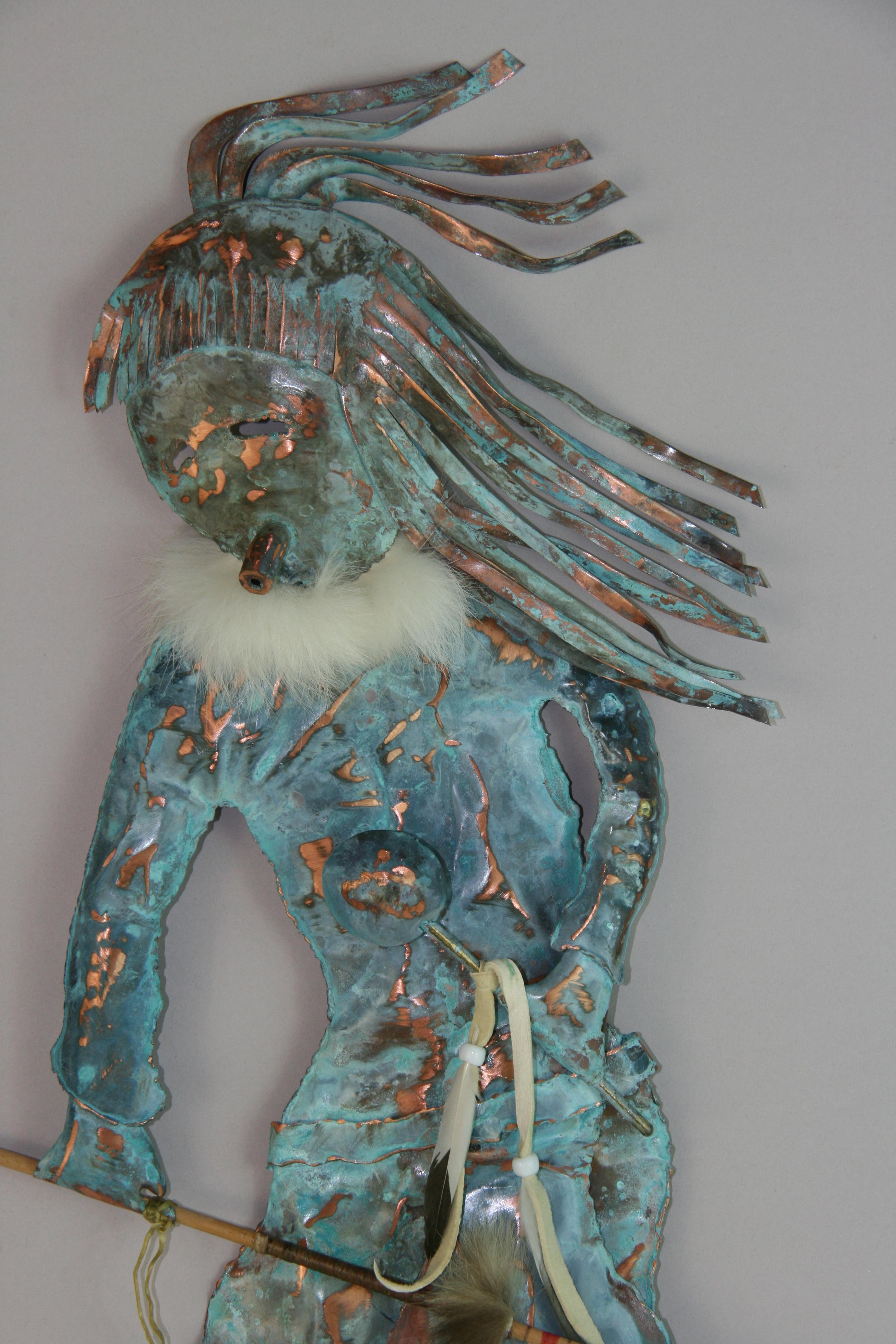 Hand-Crafted SouthWest Indian Tribal Medicine Man  Copper  Art  Wall Sculpture For Sale