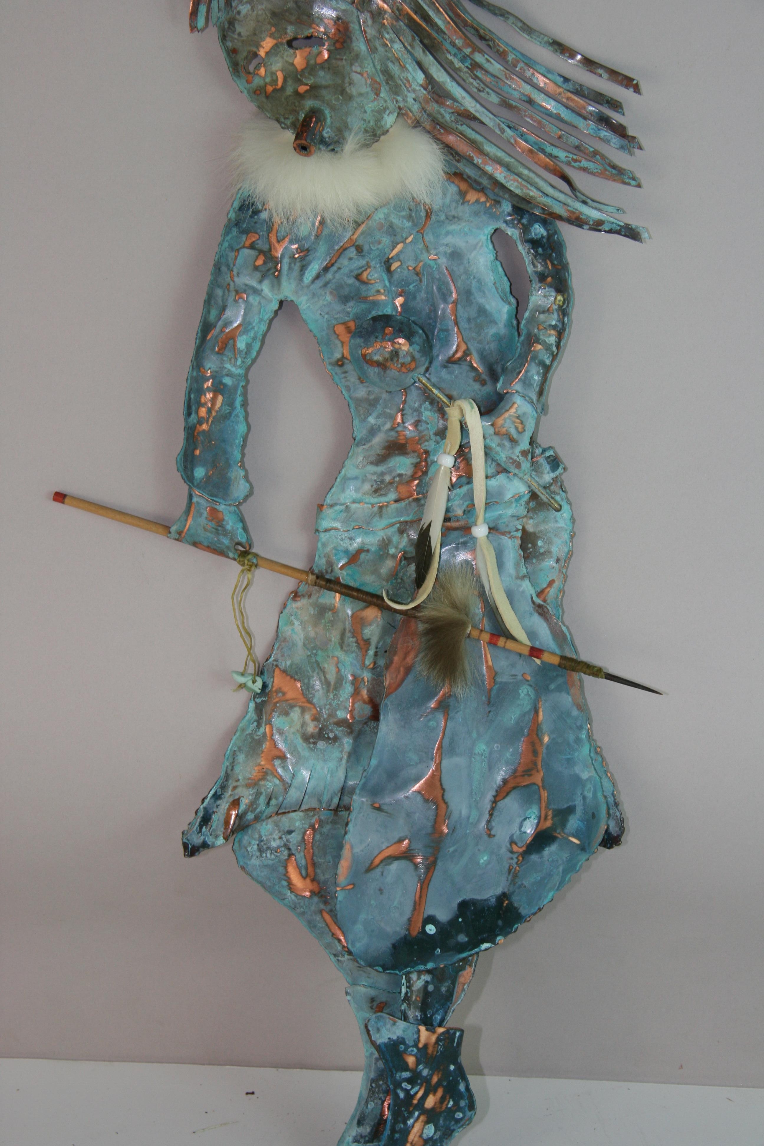 SouthWest Indian Tribal Medicine Man  Copper  Art  Wall Sculpture In Good Condition For Sale In Douglas Manor, NY