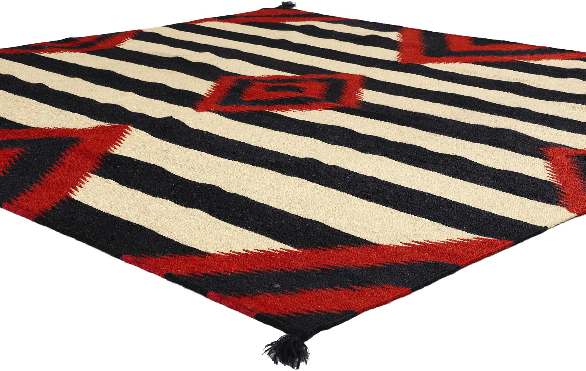 81046 Southwest Modern Chief Blanket Navajo-Style Rug, 06'03 x 05'11. Embark on an enchanting journey immersed in sunbaked warmth with this handwoven wool Chief Blanket Navajo-style rug. A testament to the seamless fusion of Contemporary Santa Fe