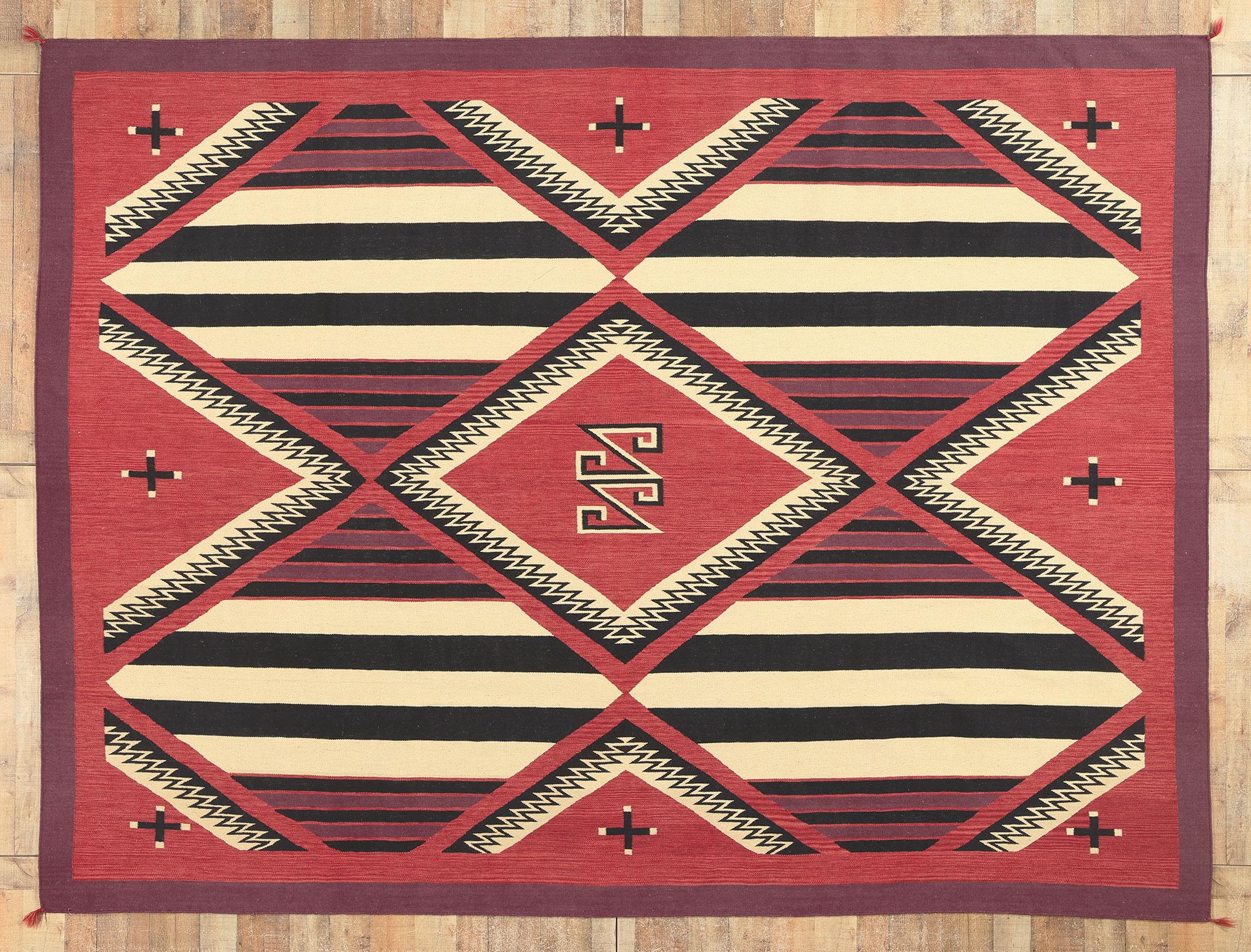 Contemporary Santa Fe Southwest Modern Chief Blanket Navajo-Style Rug  For Sale 3