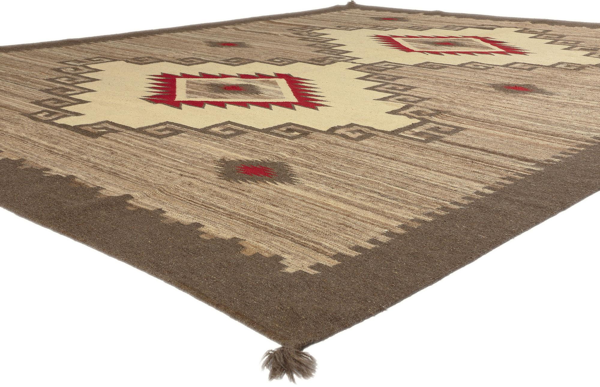 81032 Southwest Modern Ganado Navajo-Style Rug, 09'03 x 11'08. Transform your living space with the essence of Southwest Modern aesthetics embodied in this meticulously handwoven wool Ganado Navajo-style rug—an exquisite fusion of Contemporary Santa