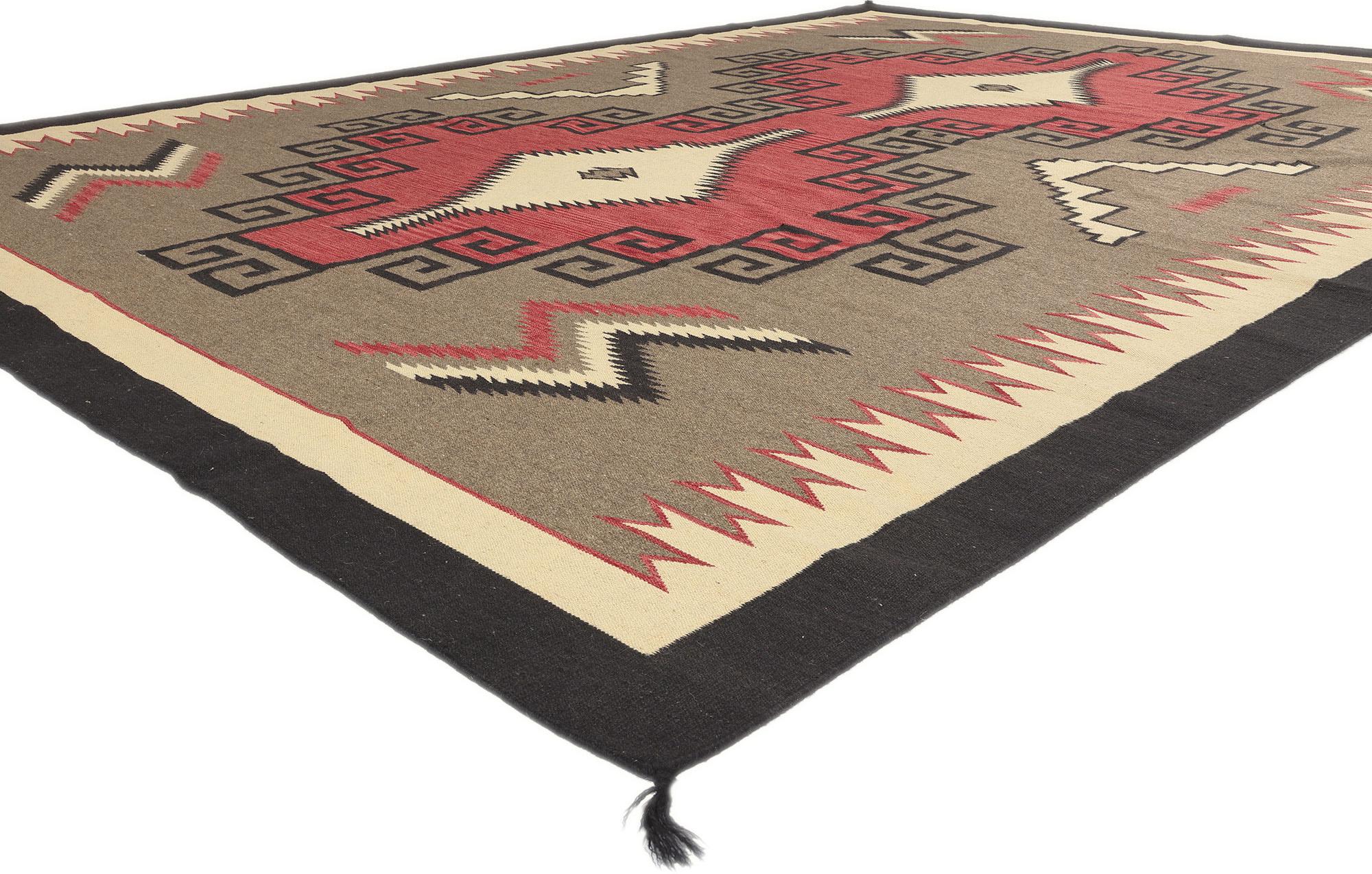 81028 Modern Southwest Ganado Navajo-Style Rug, 08'11 x 12'02. Transform your living space with the captivating allure of Southwest Modern aesthetics embodied in this meticulously handwoven wool Ganado Navajo-style rug. A testament to the seamless