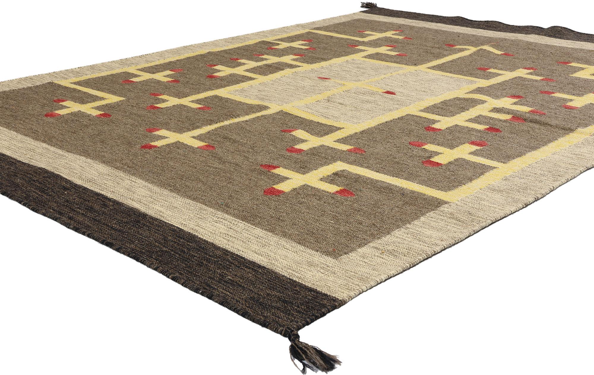 81044 Southwest Modern Ganado Navajo-Style Rug with Spiderwoman Crosses, 05'00 x 07'00. Elevate your living space with the contemporary allure of Southwest Modern aesthetics embodied in this meticulously handwoven wool Ganado Navajo-style rug. A
