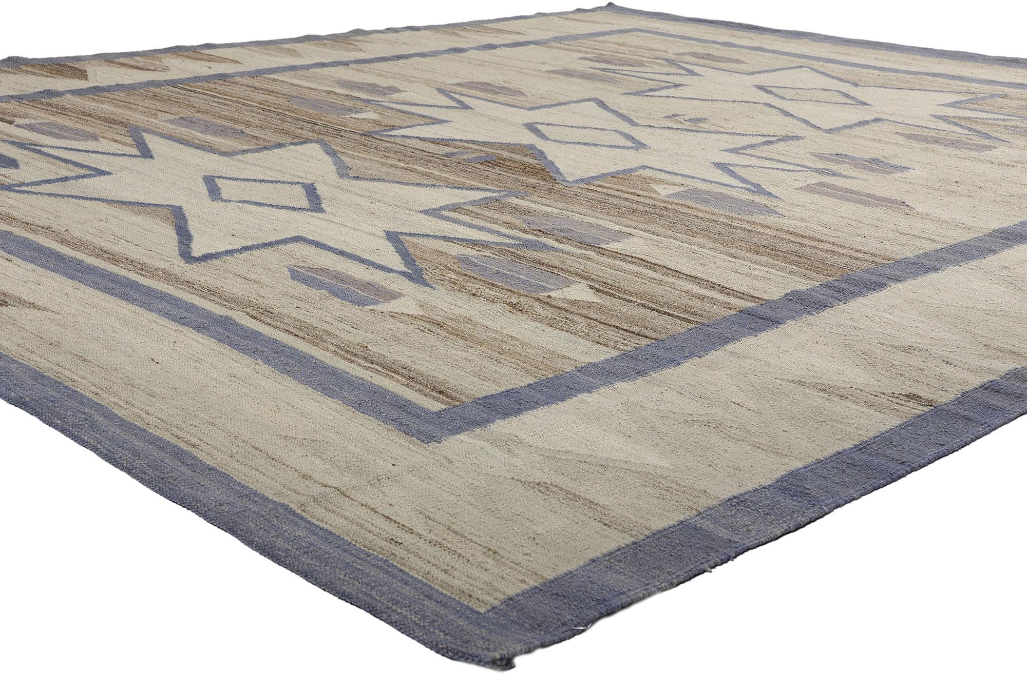 81095 Southwest Modern Desert Navajo-Style Rug, 08'03 x 09'06. Step into the enchanting realm of this handwoven wool Southwest Modern Desert Chic Navajo-style rug, where each thread whispers tales of tradition and modernity interwoven in harmony.