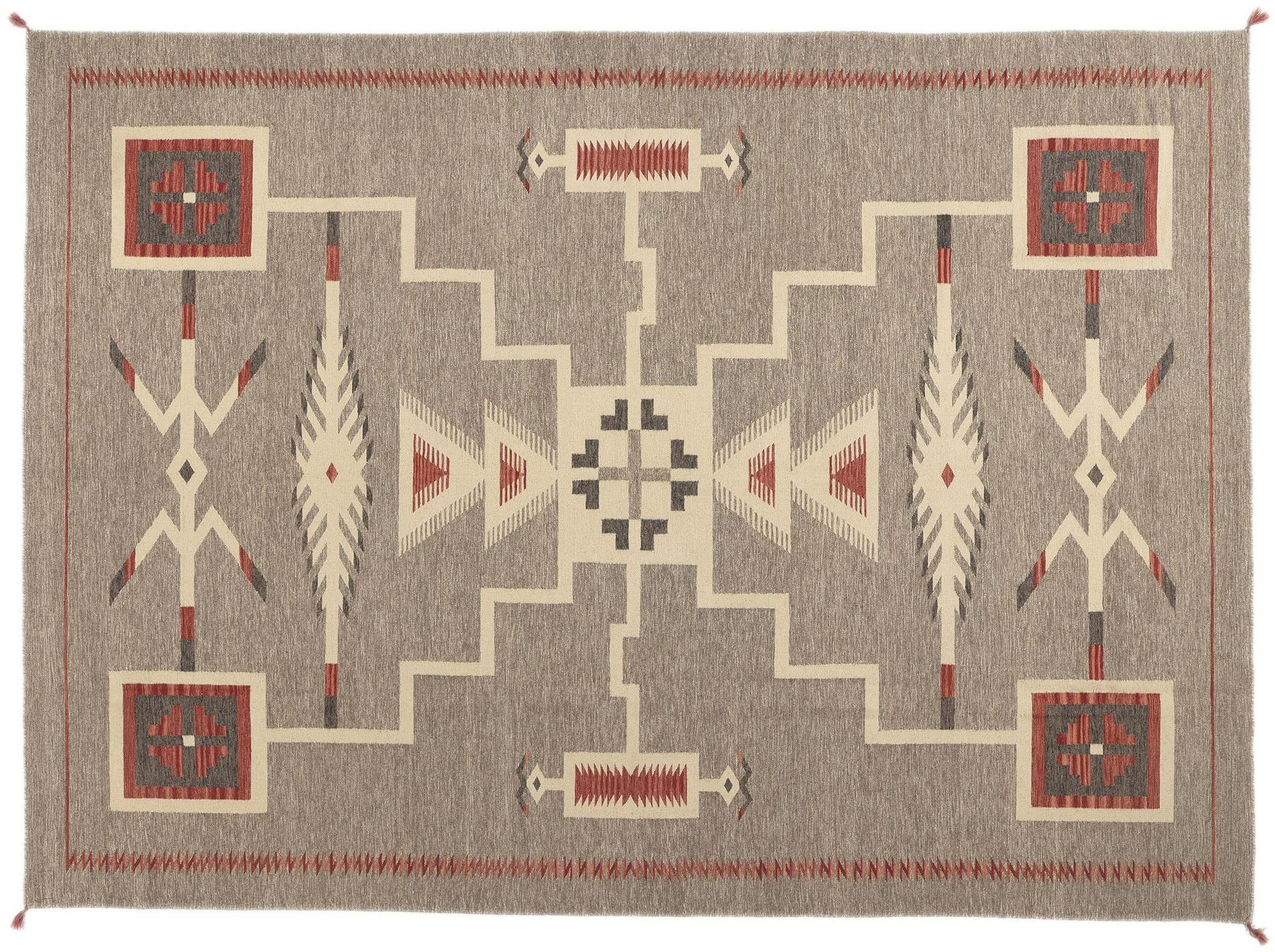 Contemporary Santa Fe Southwest Modern Navajo-Style Rug with Storm Pattern For Sale 4