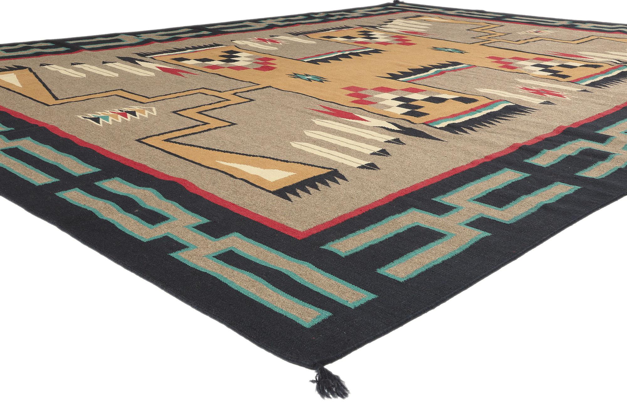 81037 Southwestern Navajo-Style Rug with Storm Pattern, 09'02 x 12'02. Embark on a journey through the captivating fusion of Modern style and Southwest allure with this meticulously handwoven Navajo-inspired rug, showcasing the iconic Storm Pattern.