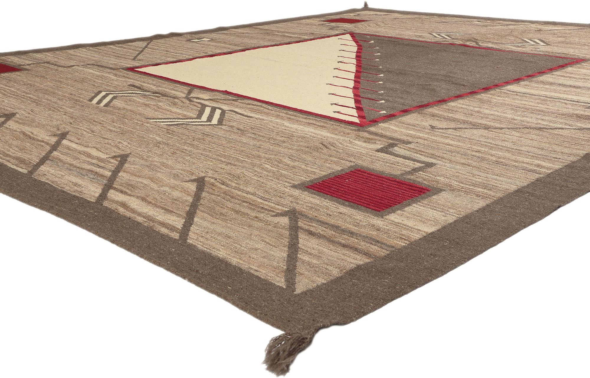 81035 Southwestern Navajo-Style Rug with Storm Pattern, 09'03 x 11'10. Step into the contemporary fusion of Native American design aesthetics and immerse yourself in the seamless blend of Southwestern and Desert Modern styles within this