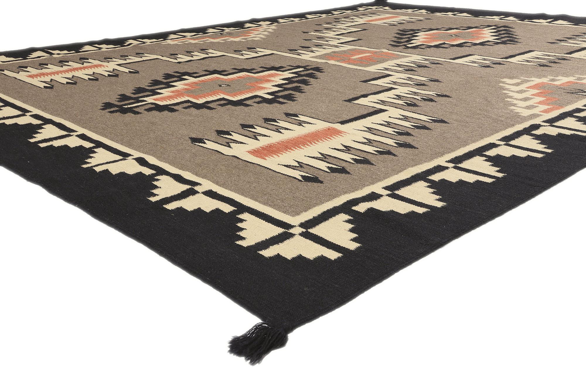 81021 Southwestern Navajo-Style Rug with Storm Pattern, 09'00 x 11'07. Enter the serene convergence of Native American design aesthetics, where the Shibui philosophy gracefully melds with the seamless fusion of Southwestern and Desert Modern styles