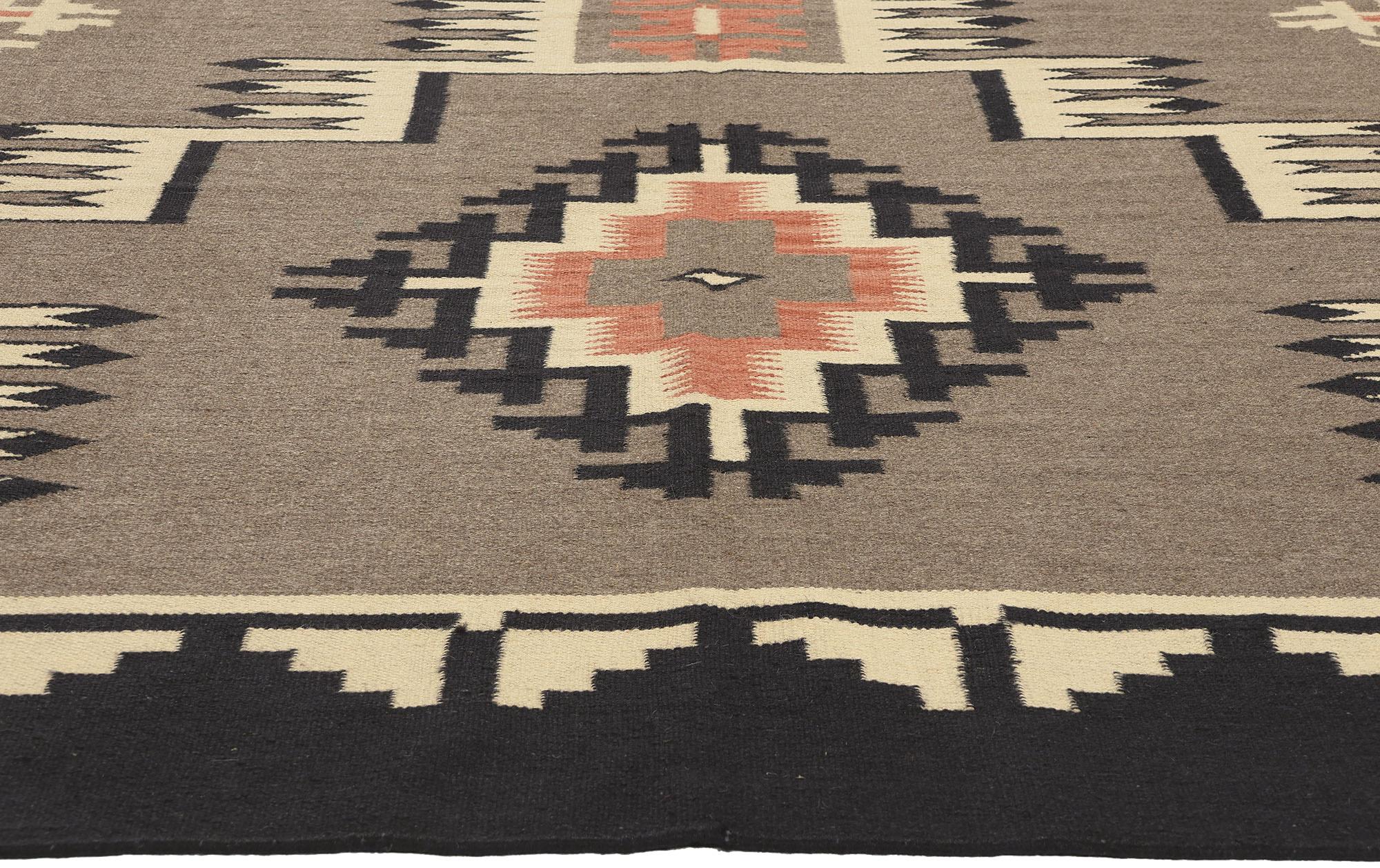 Hand-Woven Contemporary Santa Fe Southwest Modern Navajo-Style Rug with Storm Pattern For Sale