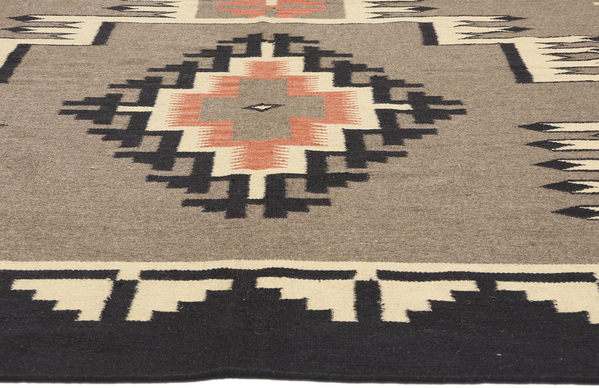 Hand-Woven Contemporary Santa Fe Southwest Modern Navajo-Style Rug with Storm Pattern For Sale