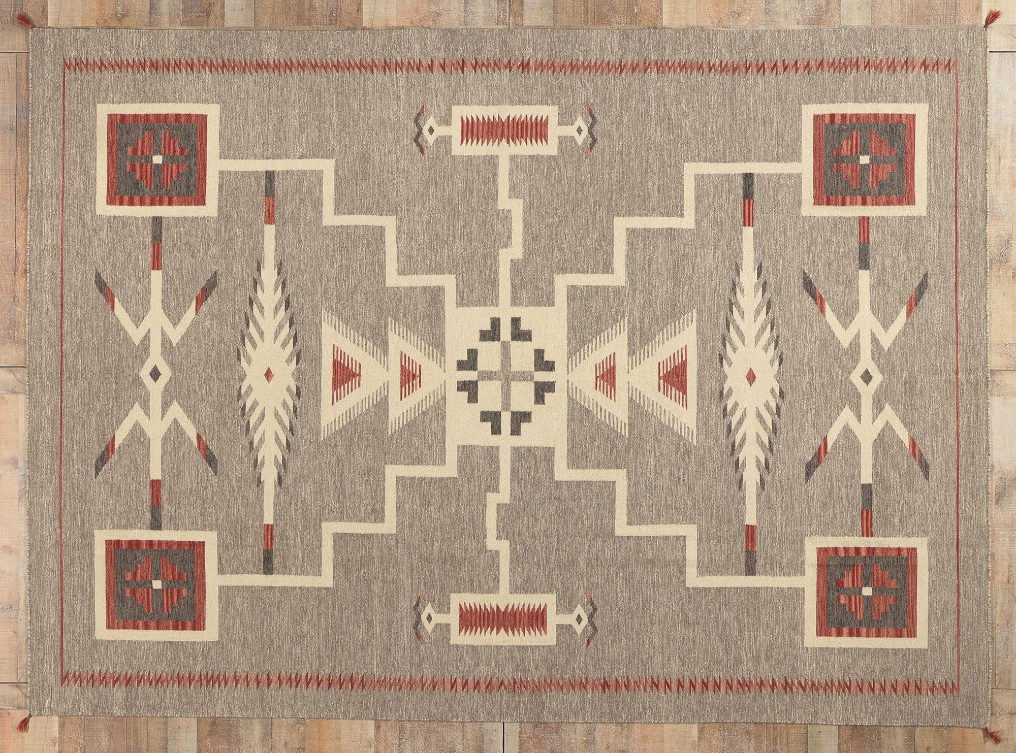 Contemporary Santa Fe Southwest Modern Navajo-Style Rug with Storm Pattern For Sale 3
