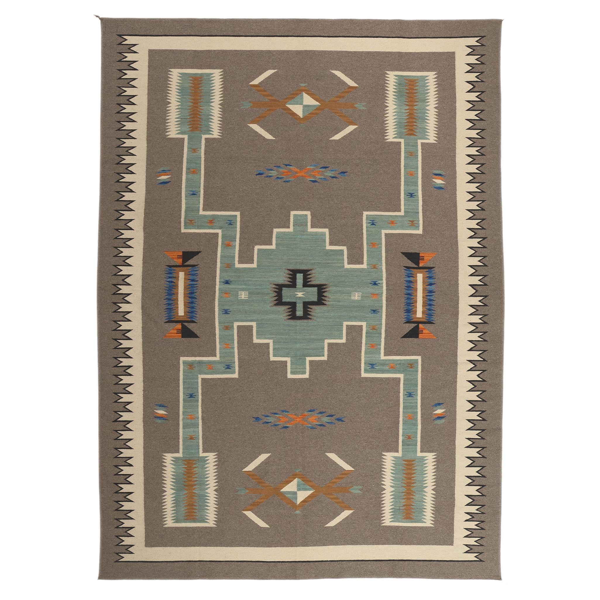 Contemporary Santa Fe Southwest Modern Navajo-Style Rug with Storm Pattern