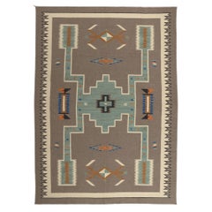 Contemporary Santa Fe Southwest Modern Desert Navajo-Style Flatweave Carpet
